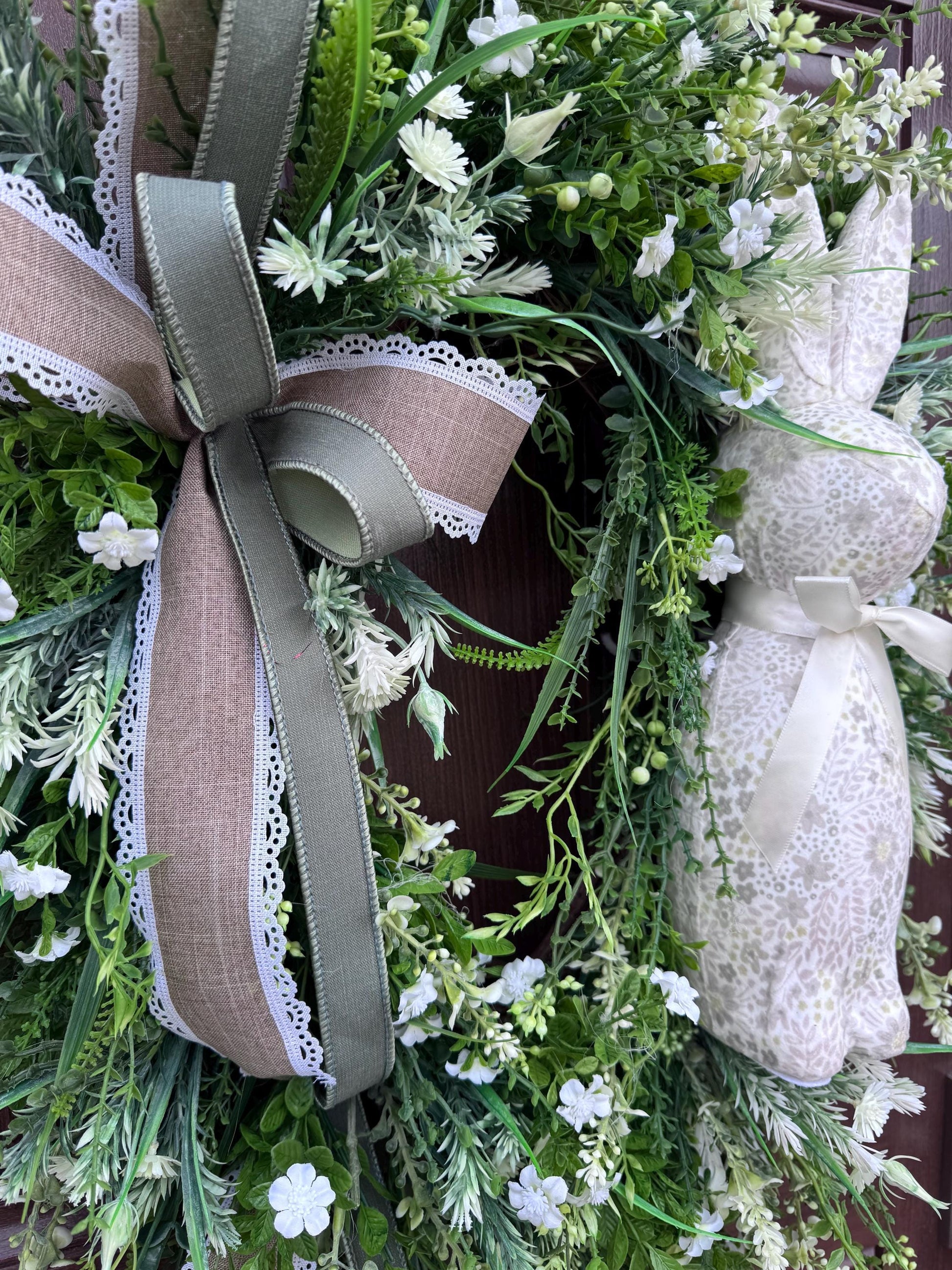 Handmade Easter Bunny Wreath – Spring Front Door Decor, Floral Grapevine Wreath, Rustic Farmhouse Wreath