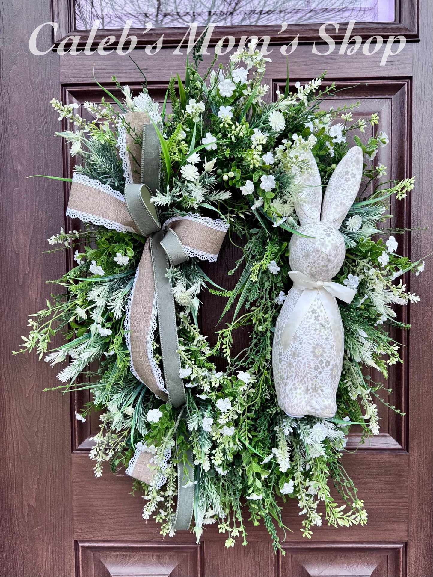 Handmade Easter Bunny Wreath – Spring Front Door Decor, Floral Grapevine Wreath, Rustic Farmhouse Wreath
