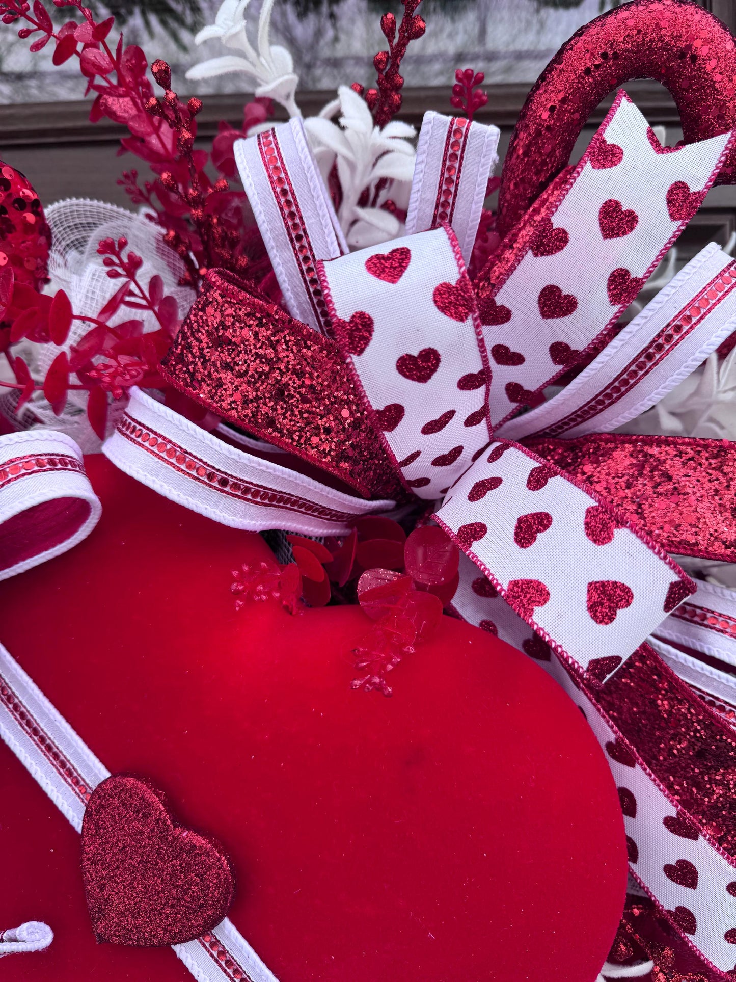 Valentine’s Day Heart Wreath, Red and White Front Door Decor, Love Theme Hanger, Romantic Handmade Gift Idea