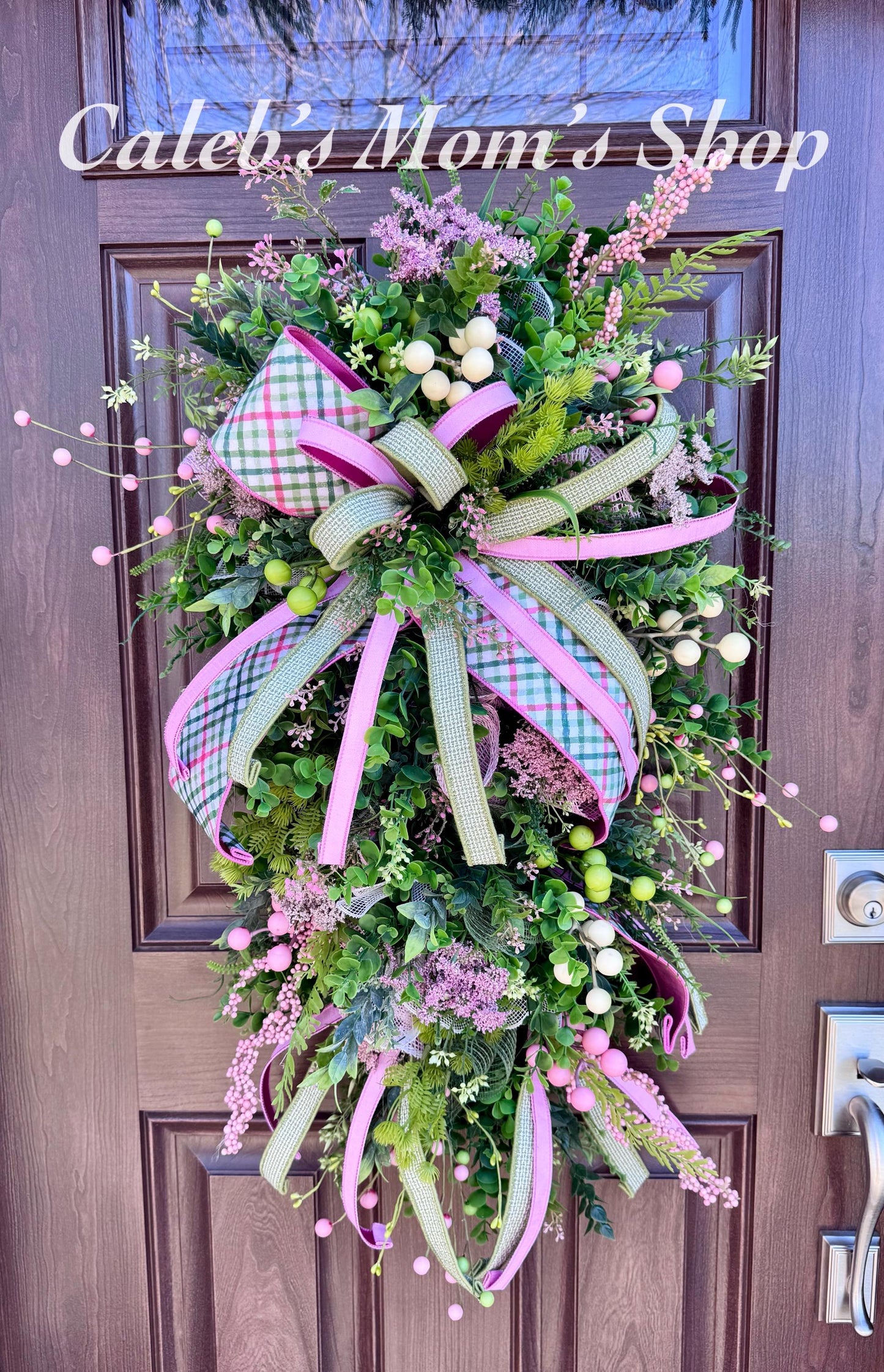 Spring Front Door Wreath, Pink & Green Floral Swag, Easter Door Decor, Mother’s Day Wreath, Everyday Spring Hanger