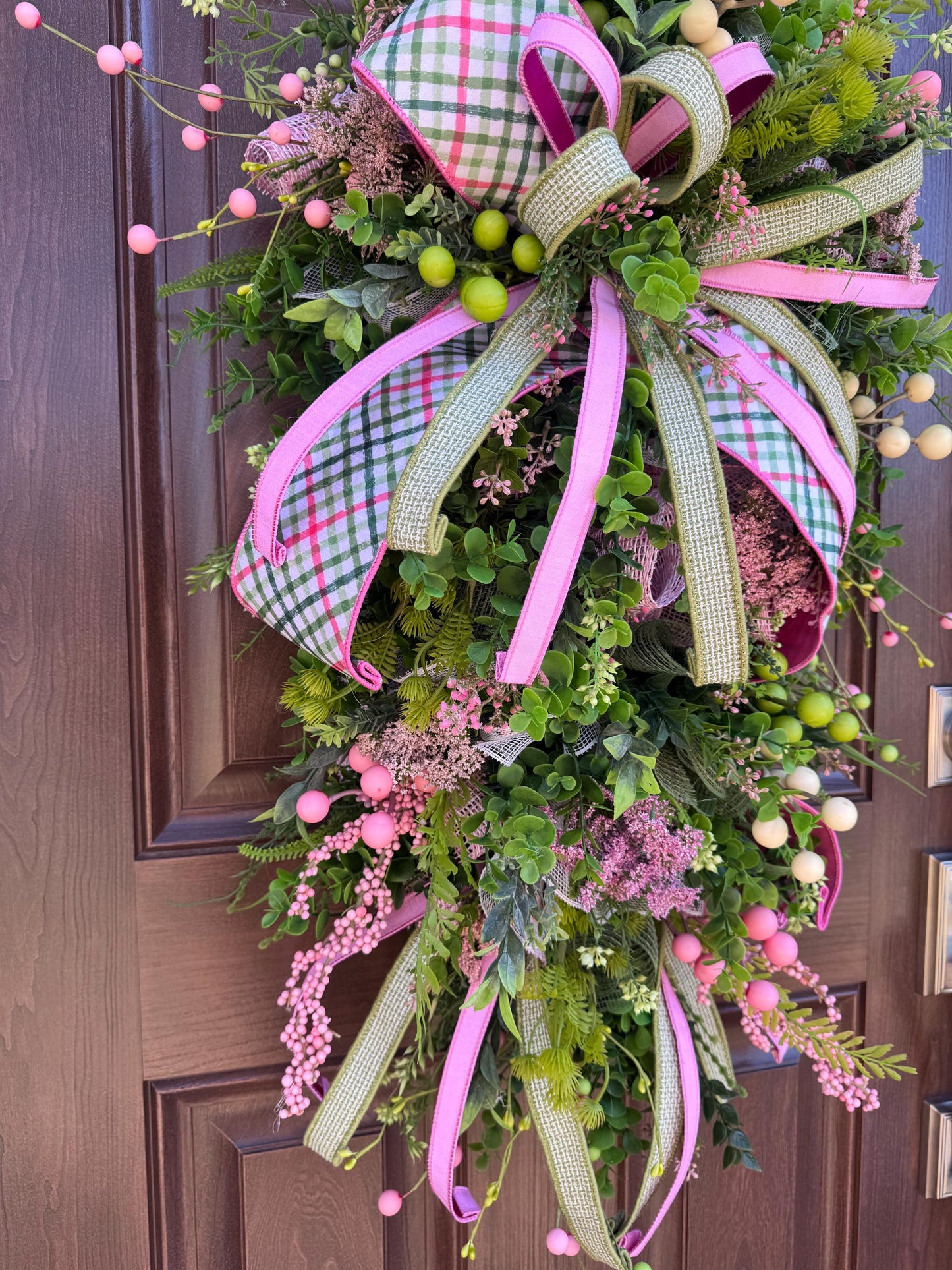 Spring Front Door Wreath, Pink & Green Floral Swag, Easter Door Decor, Mother’s Day Wreath, Everyday Spring Hanger