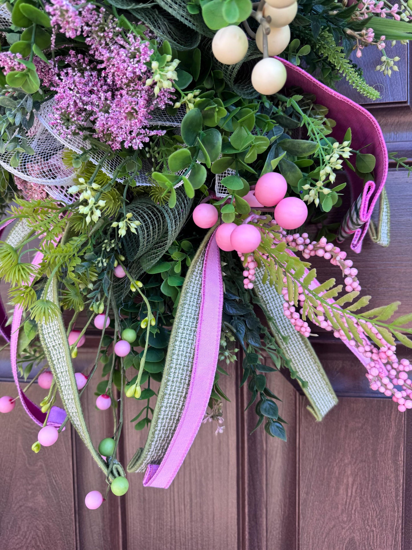 Spring Front Door Wreath, Pink & Green Floral Swag, Easter Door Decor, Mother’s Day Wreath, Everyday Spring Hanger