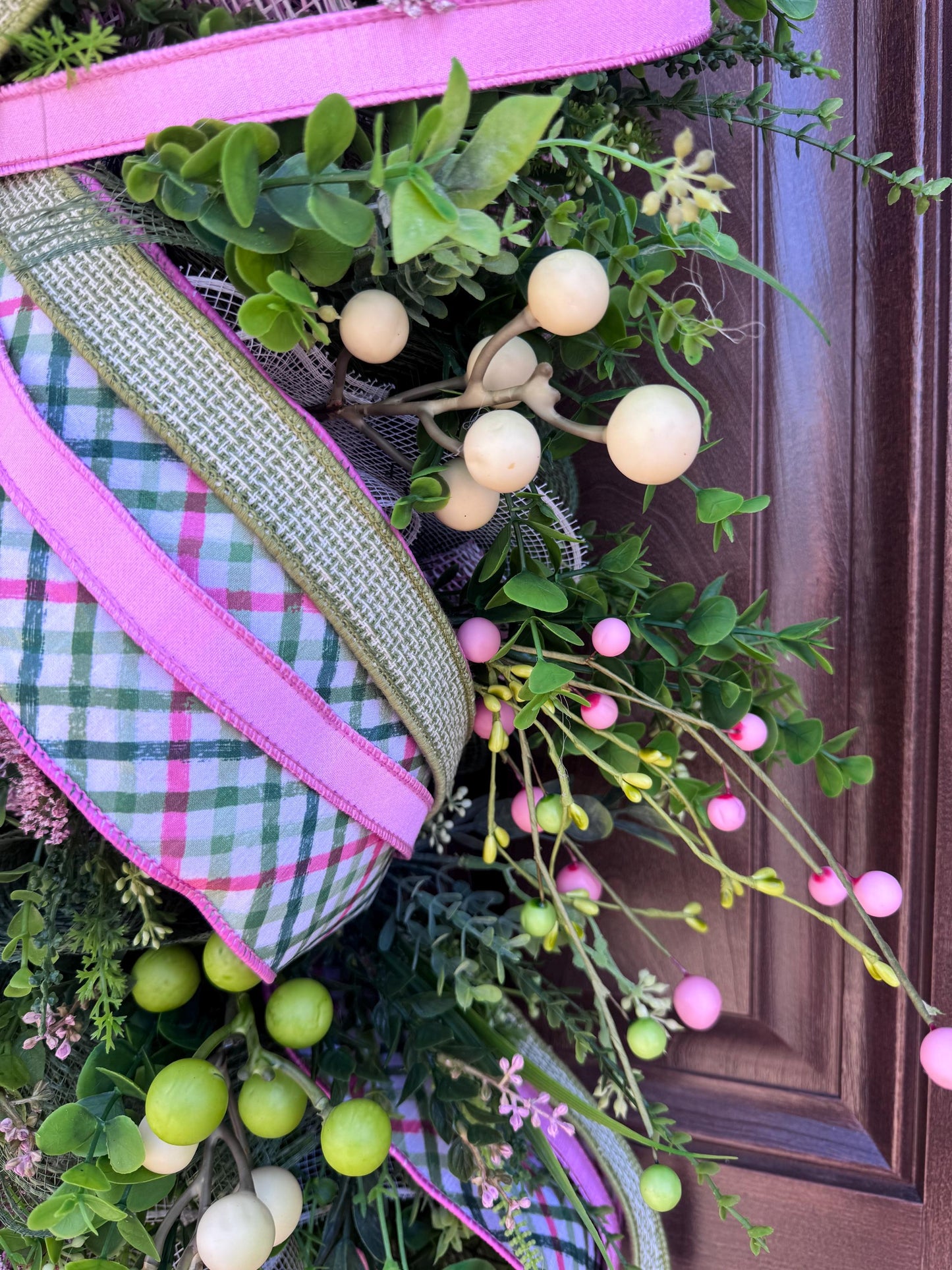 Spring Front Door Wreath, Pink & Green Floral Swag, Easter Door Decor, Mother’s Day Wreath, Everyday Spring Hanger