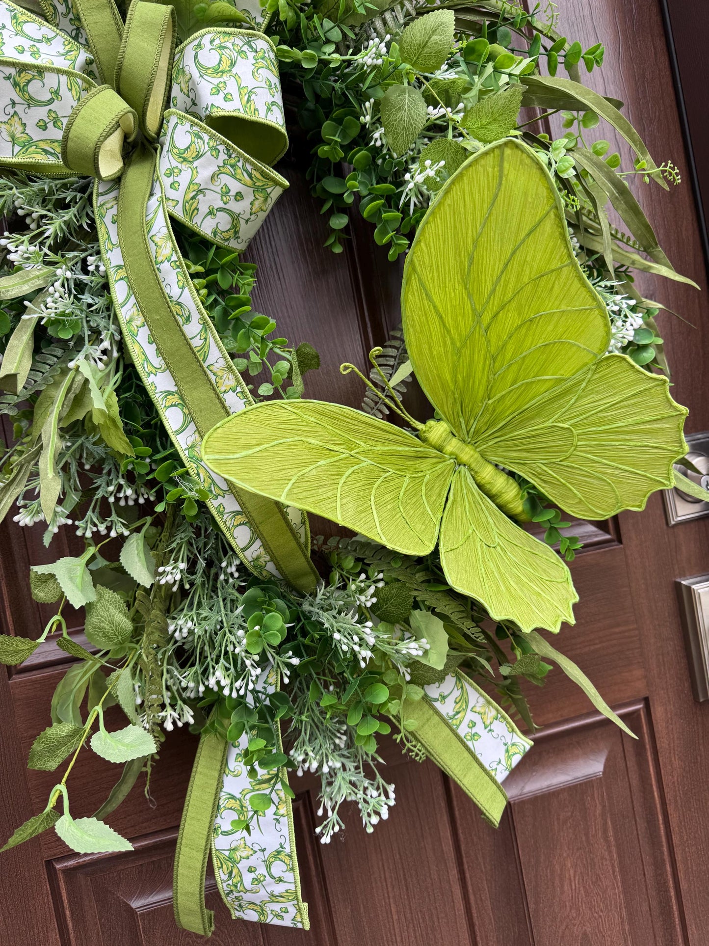 XL Chinoiserie Butterfly Grapevine Wreath, Green Spring Door Wreath, Everyday Door Hanger for Outdoor Porch, Gift for her Mom