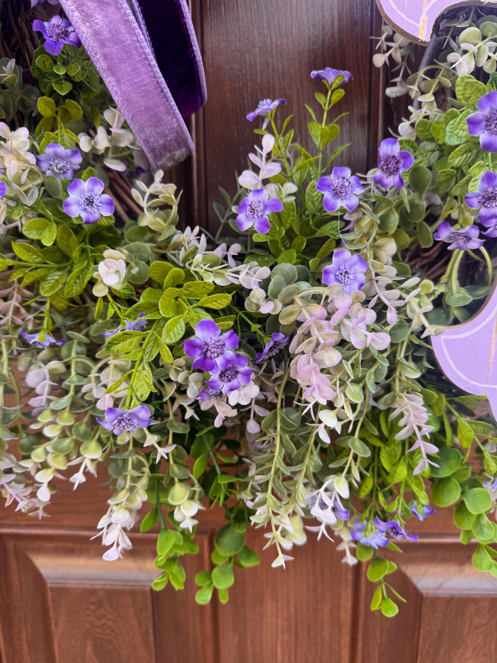 He Is Risen Easter Wreath, Purple Cross Spring Wreath, Christian Front Door Decor, Religious Hanger, Faith Based Spring Accent