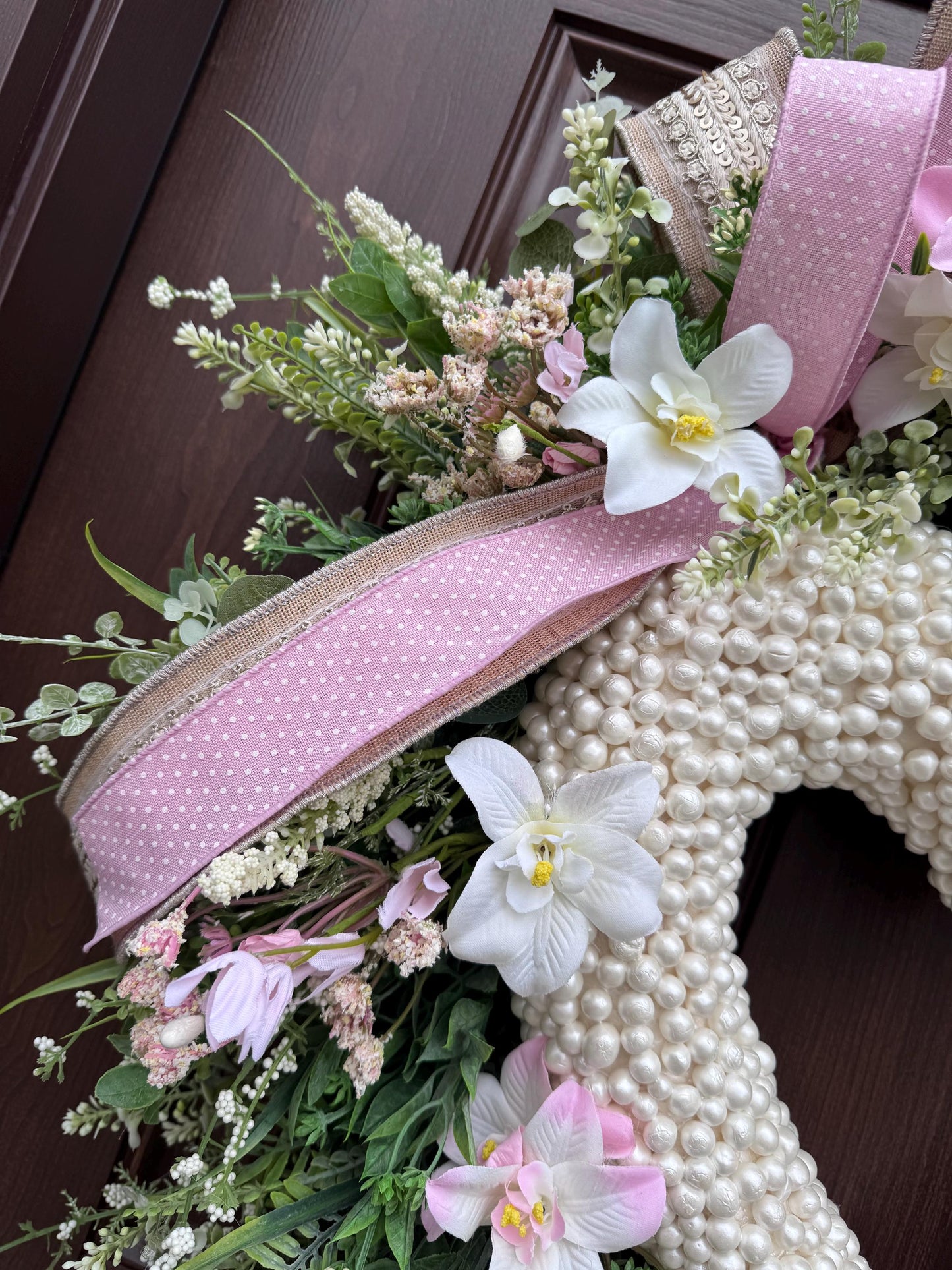 Heart Shaped Pearl Wreath with Pink Flowers, Spring Front Door Decor, Romantic Valentine Wreath, Blush Floral Wreath for Wedding