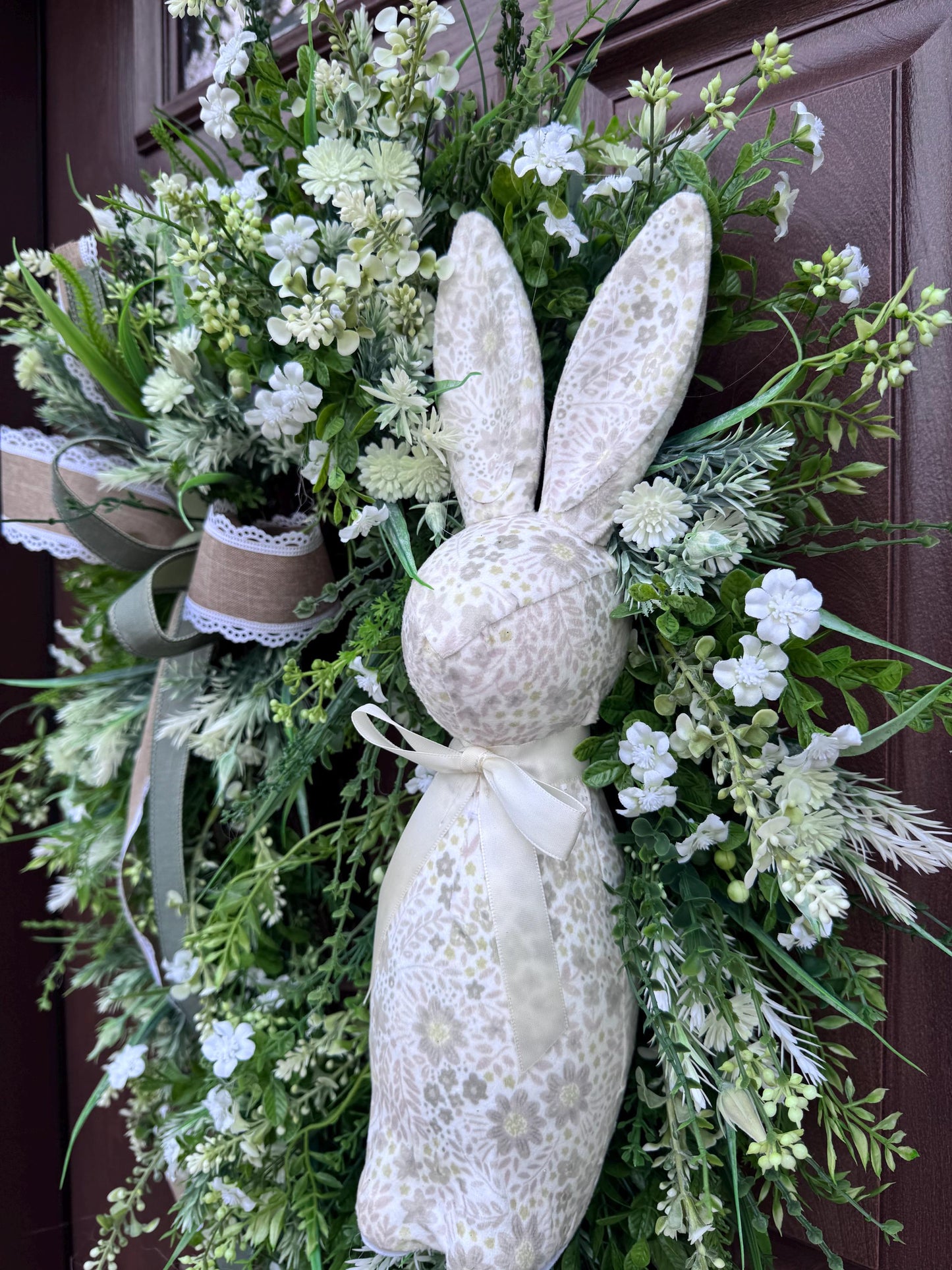Handmade Easter Bunny Wreath – Spring Front Door Decor, Floral Grapevine Wreath, Rustic Farmhouse Wreath