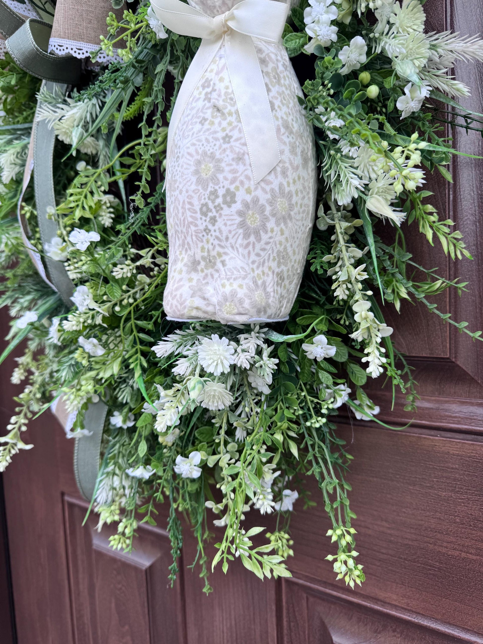 Handmade Easter Bunny Wreath – Spring Front Door Decor, Floral Grapevine Wreath, Rustic Farmhouse Wreath