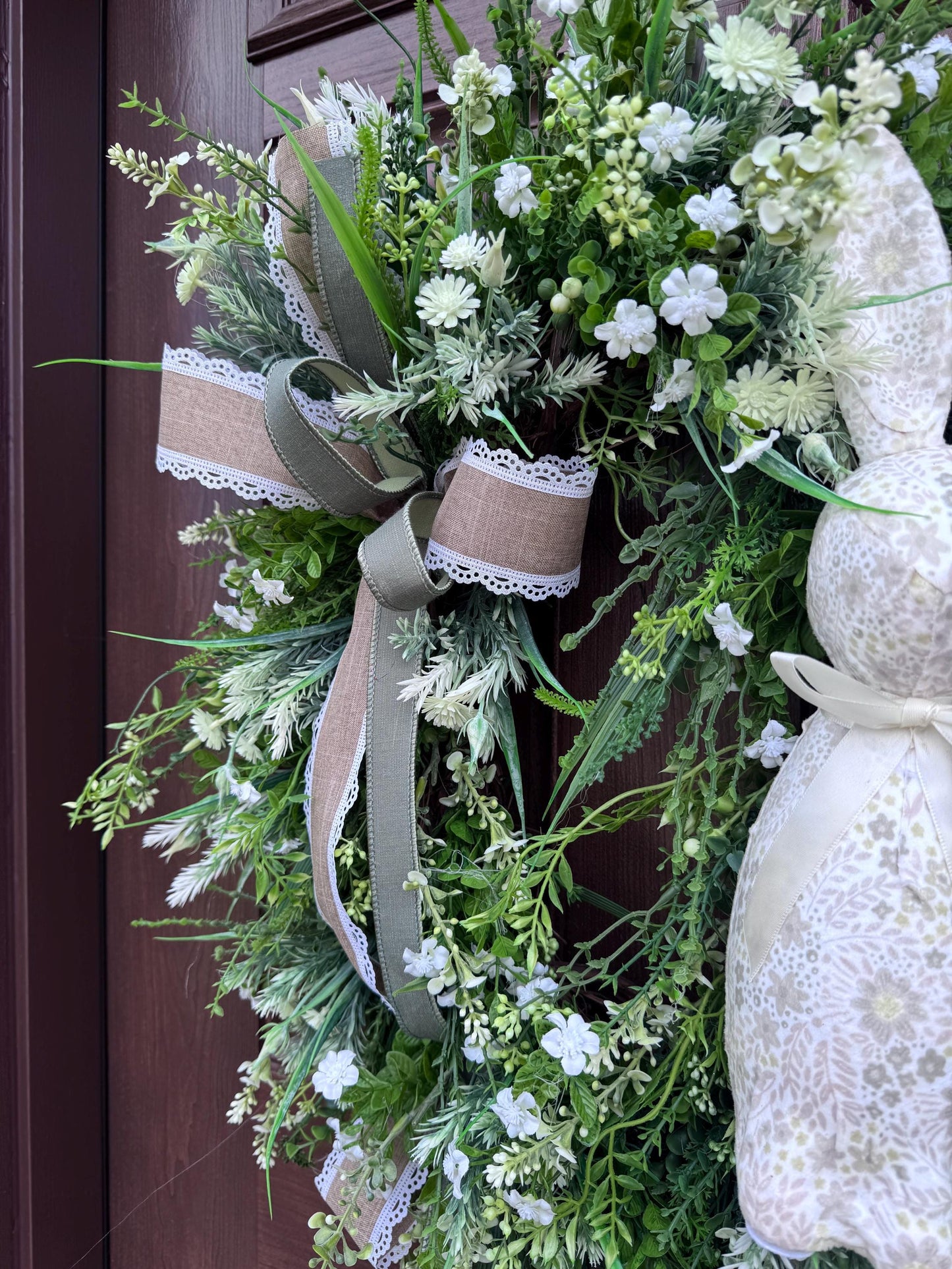 Handmade Easter Bunny Wreath – Spring Front Door Decor, Floral Grapevine Wreath, Rustic Farmhouse Wreath