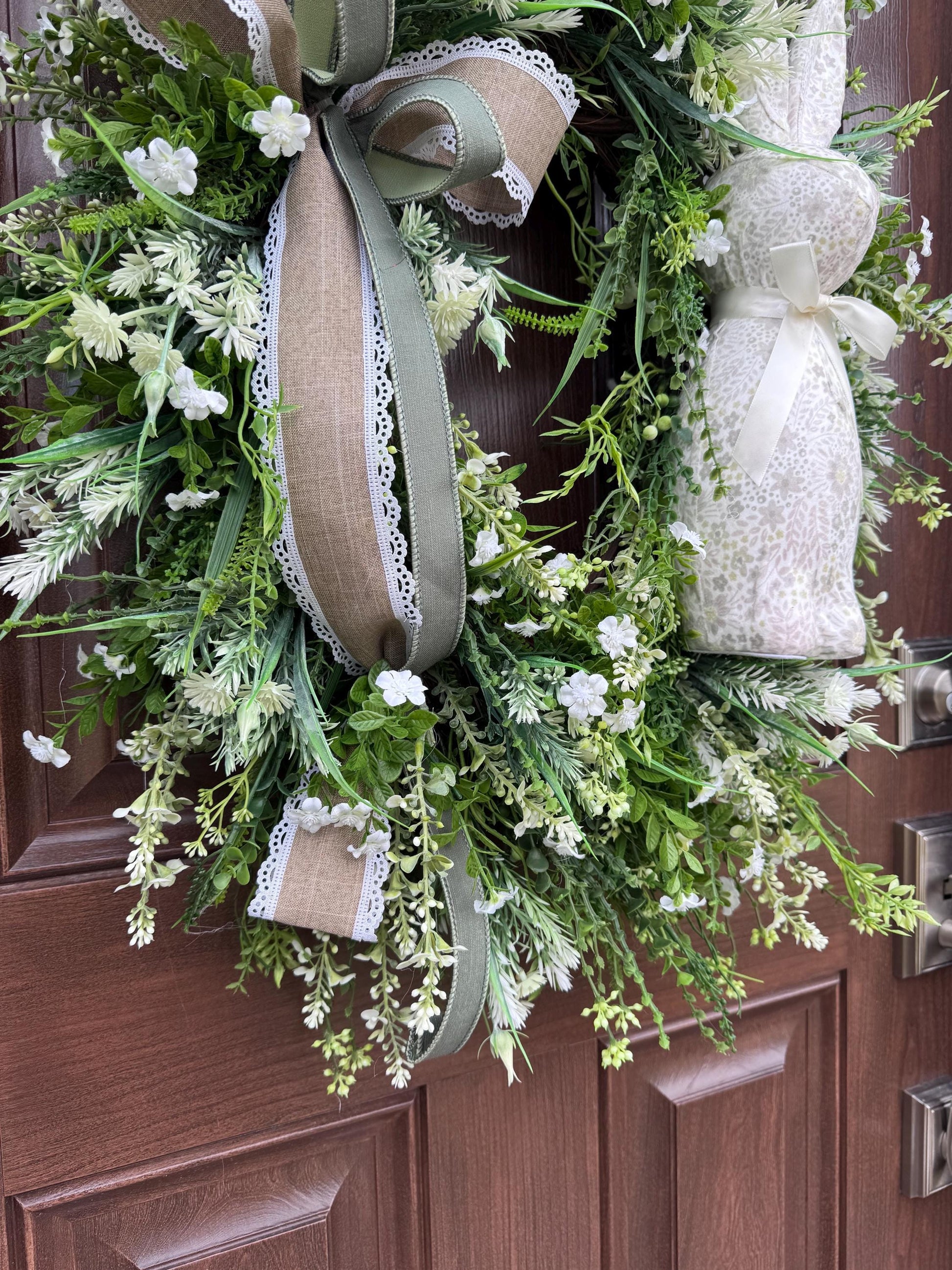 Handmade Easter Bunny Wreath – Spring Front Door Decor, Floral Grapevine Wreath, Rustic Farmhouse Wreath