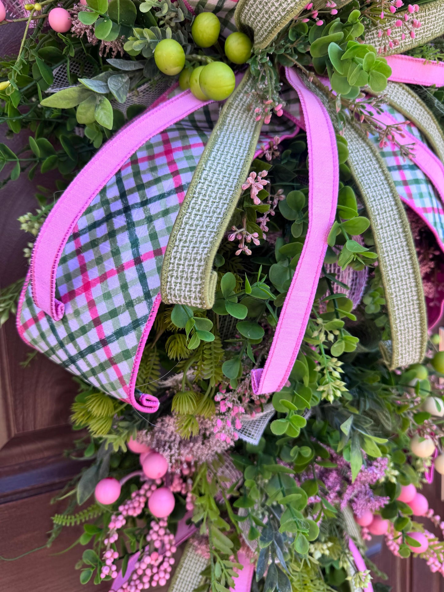 Spring Front Door Wreath, Pink & Green Floral Swag, Easter Door Decor, Mother’s Day Wreath, Everyday Spring Hanger