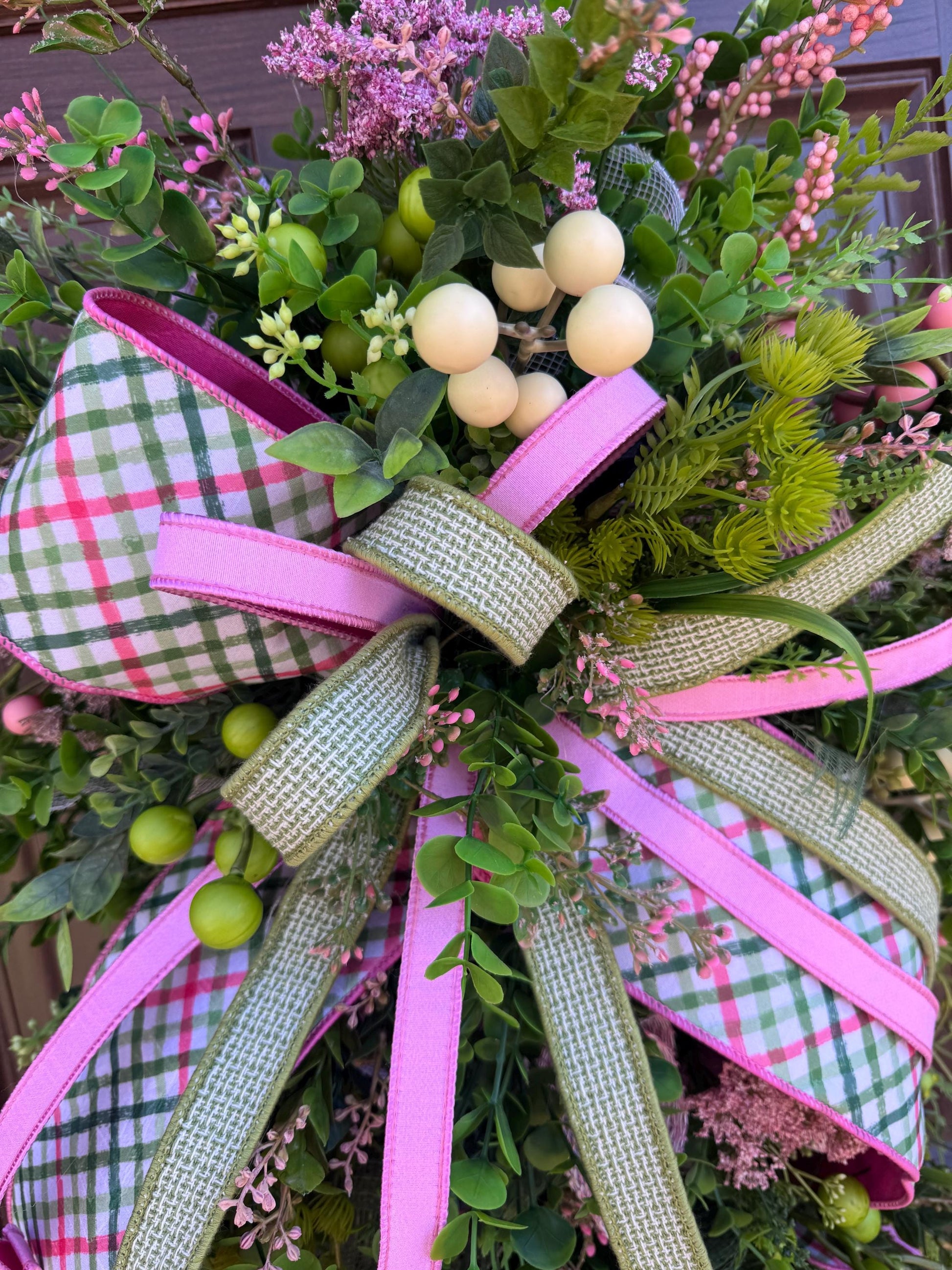 Spring Front Door Wreath, Pink & Green Floral Swag, Easter Door Decor, Mother’s Day Wreath, Everyday Spring Hanger