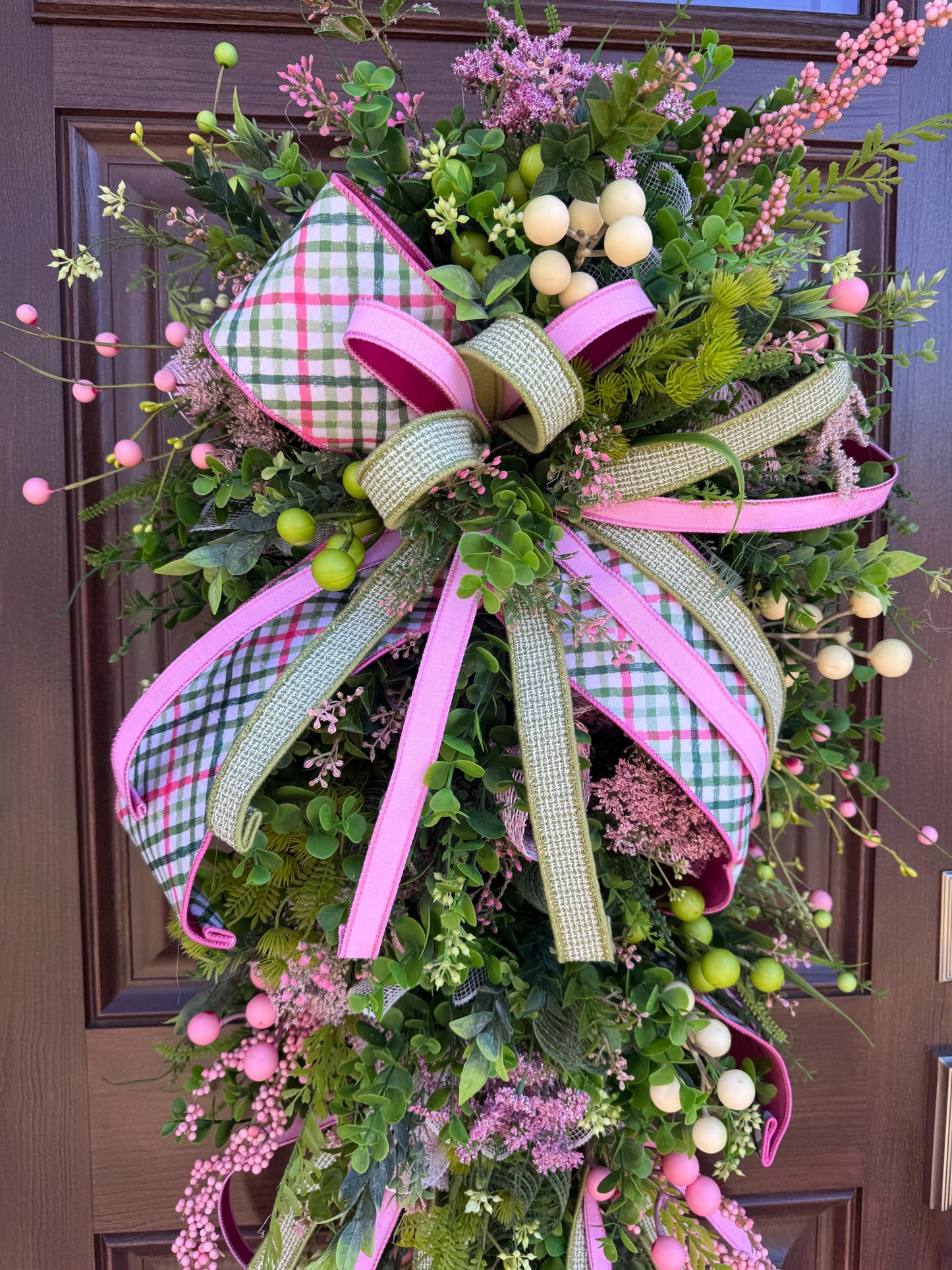 Spring Front Door Wreath, Pink & Green Floral Swag, Easter Door Decor, Mother’s Day Wreath, Everyday Spring Hanger