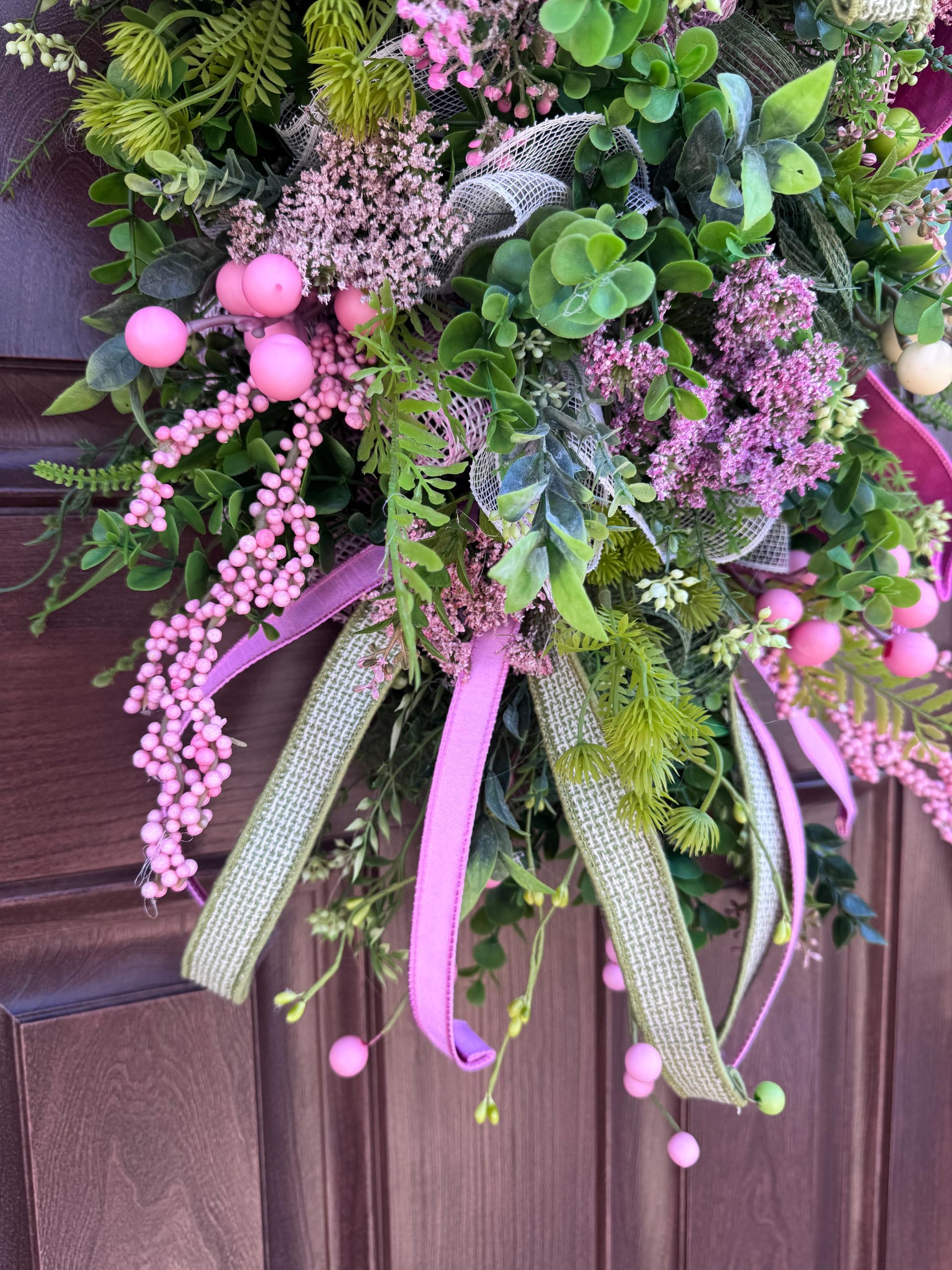 Spring Front Door Wreath, Pink & Green Floral Swag, Easter Door Decor, Mother’s Day Wreath, Everyday Spring Hanger