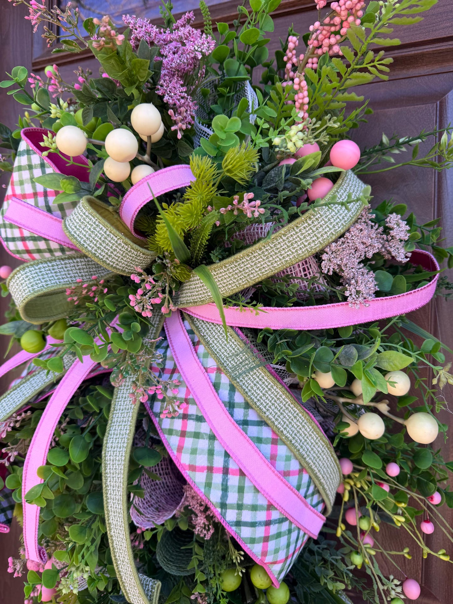 Spring Front Door Wreath, Pink & Green Floral Swag, Easter Door Decor, Mother’s Day Wreath, Everyday Spring Hanger