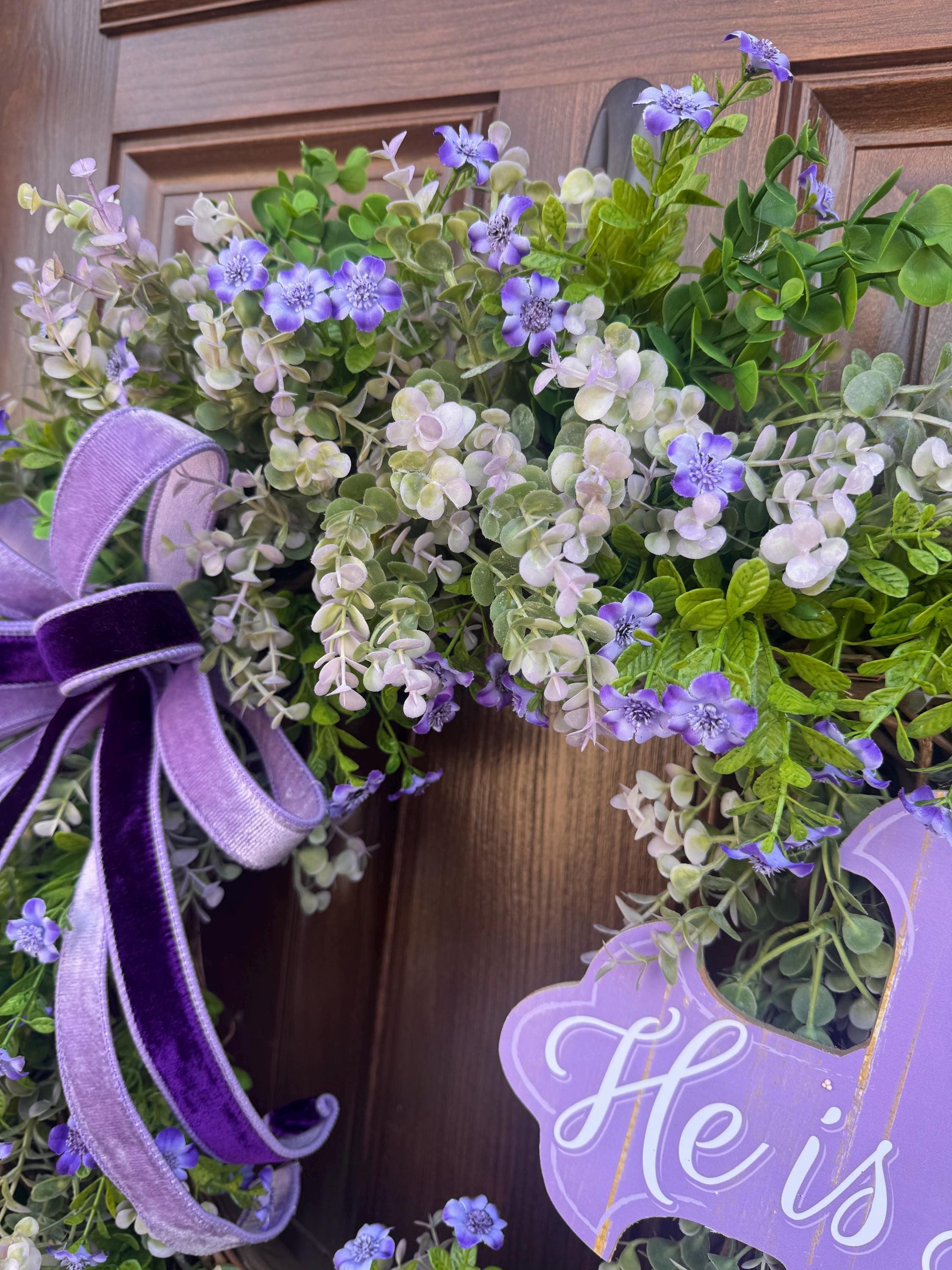He Is Risen Easter Wreath, Purple Cross Spring Wreath, Christian Front Door Decor, Religious Hanger, Faith Based Spring Accent