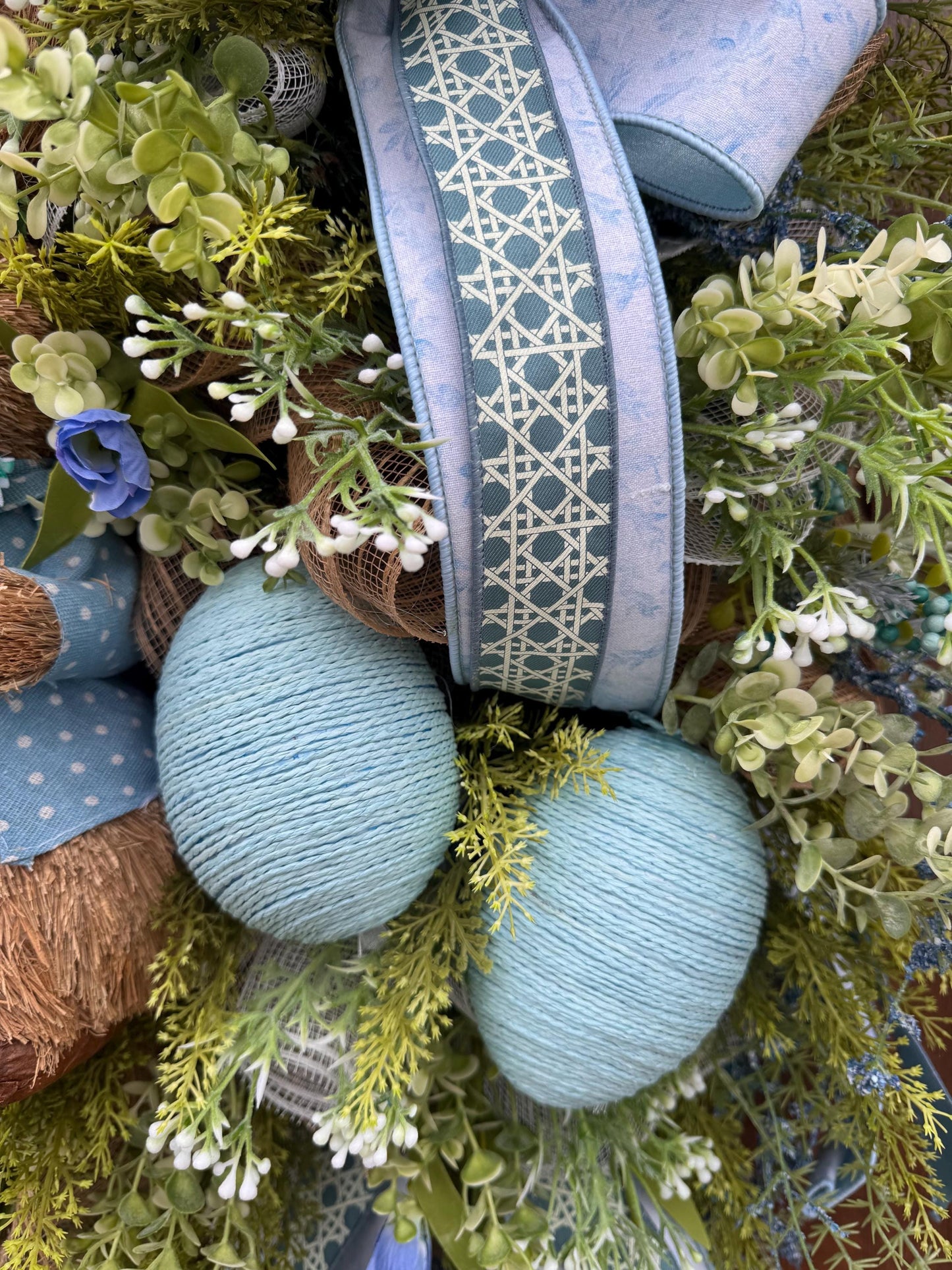 Blue Easter Bunny Wreath, Spring Floral Home Decor for Outdoor Porch or Indoor Office Wall Hanging