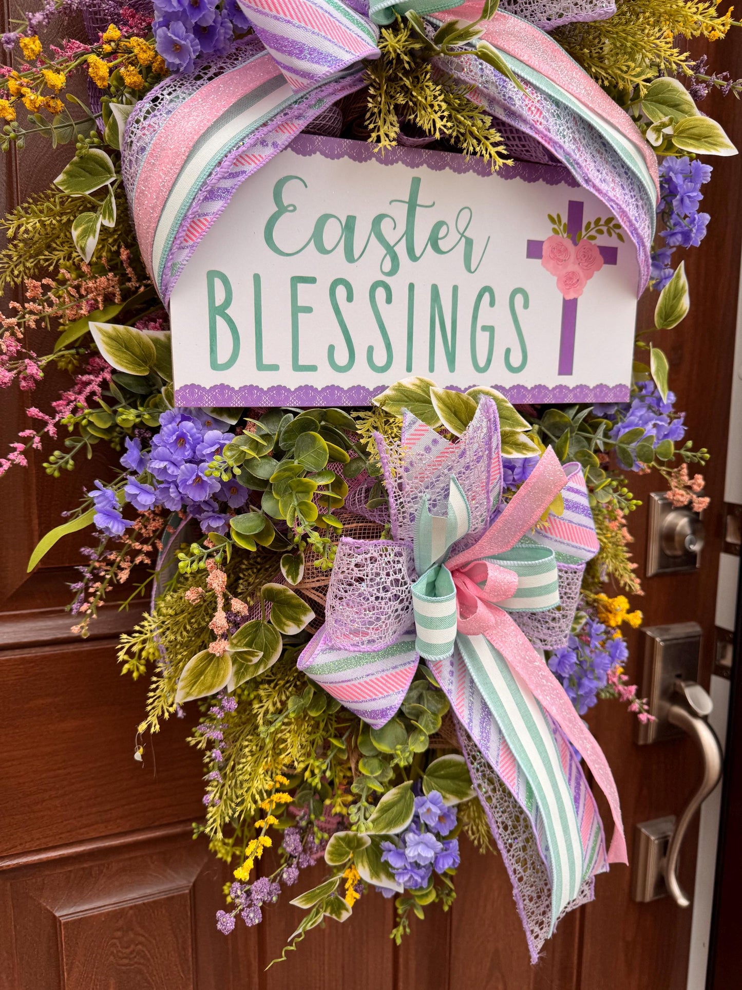 Religious Purple and Pink Easter Wreath for Front Door