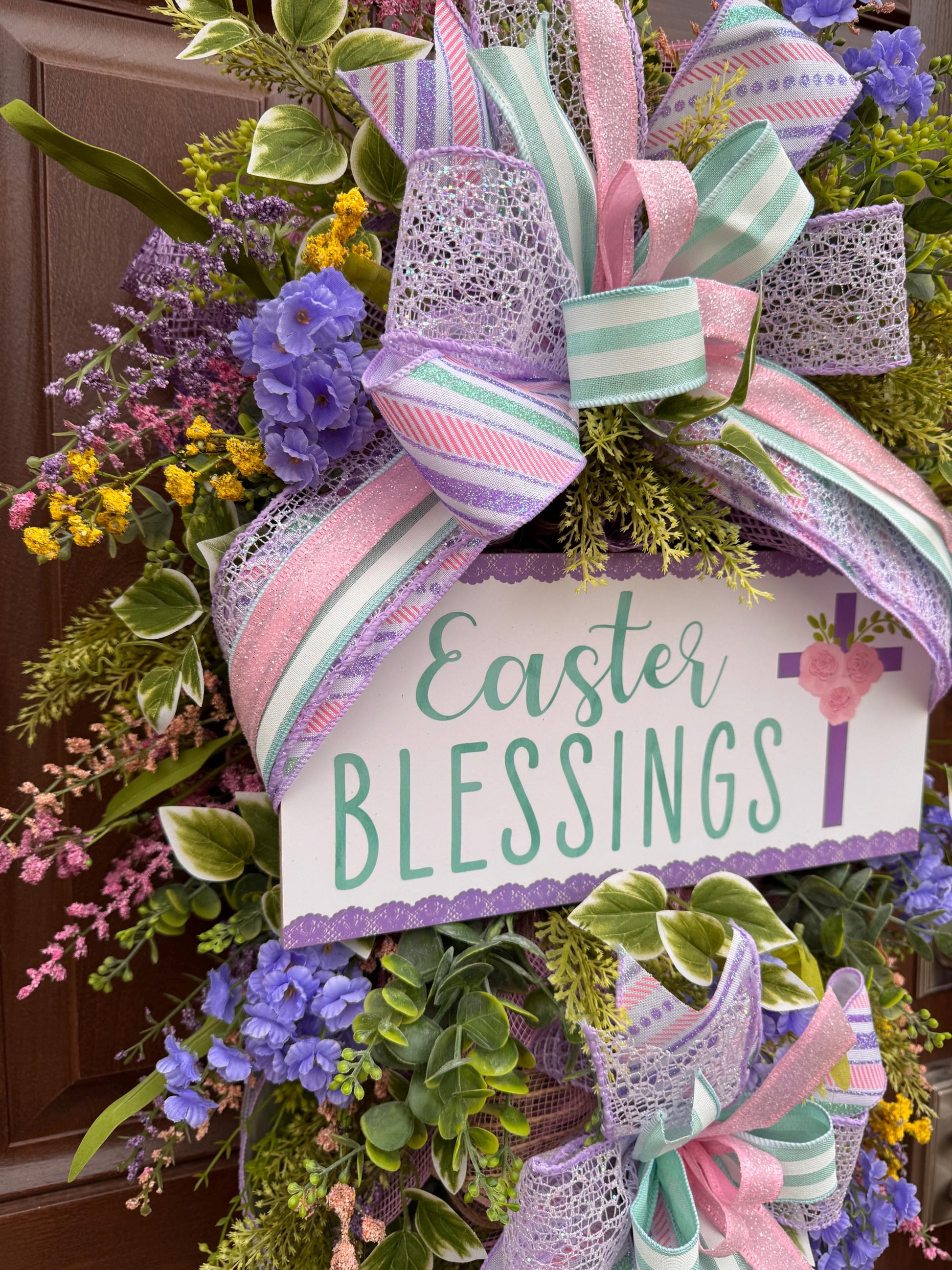 Religious Purple and Pink Easter Wreath for Front Door