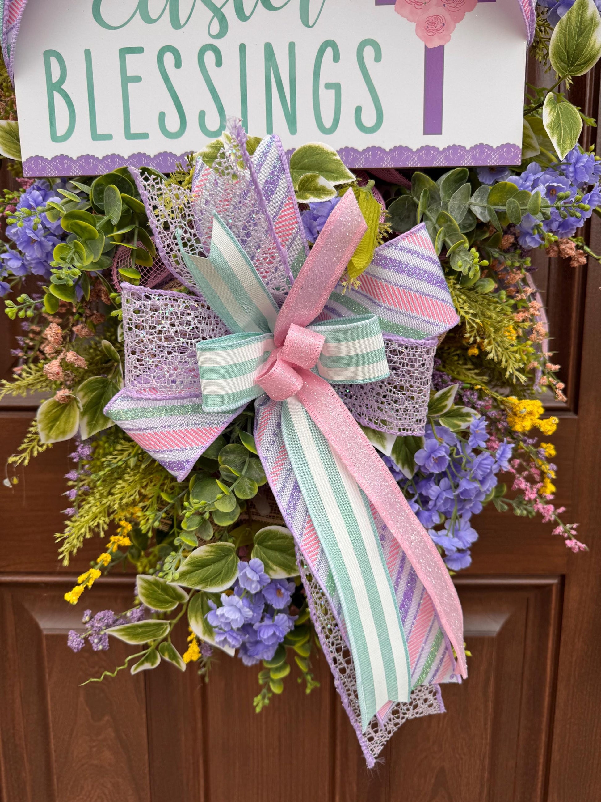 Religious Purple and Pink Easter Wreath for Front Door