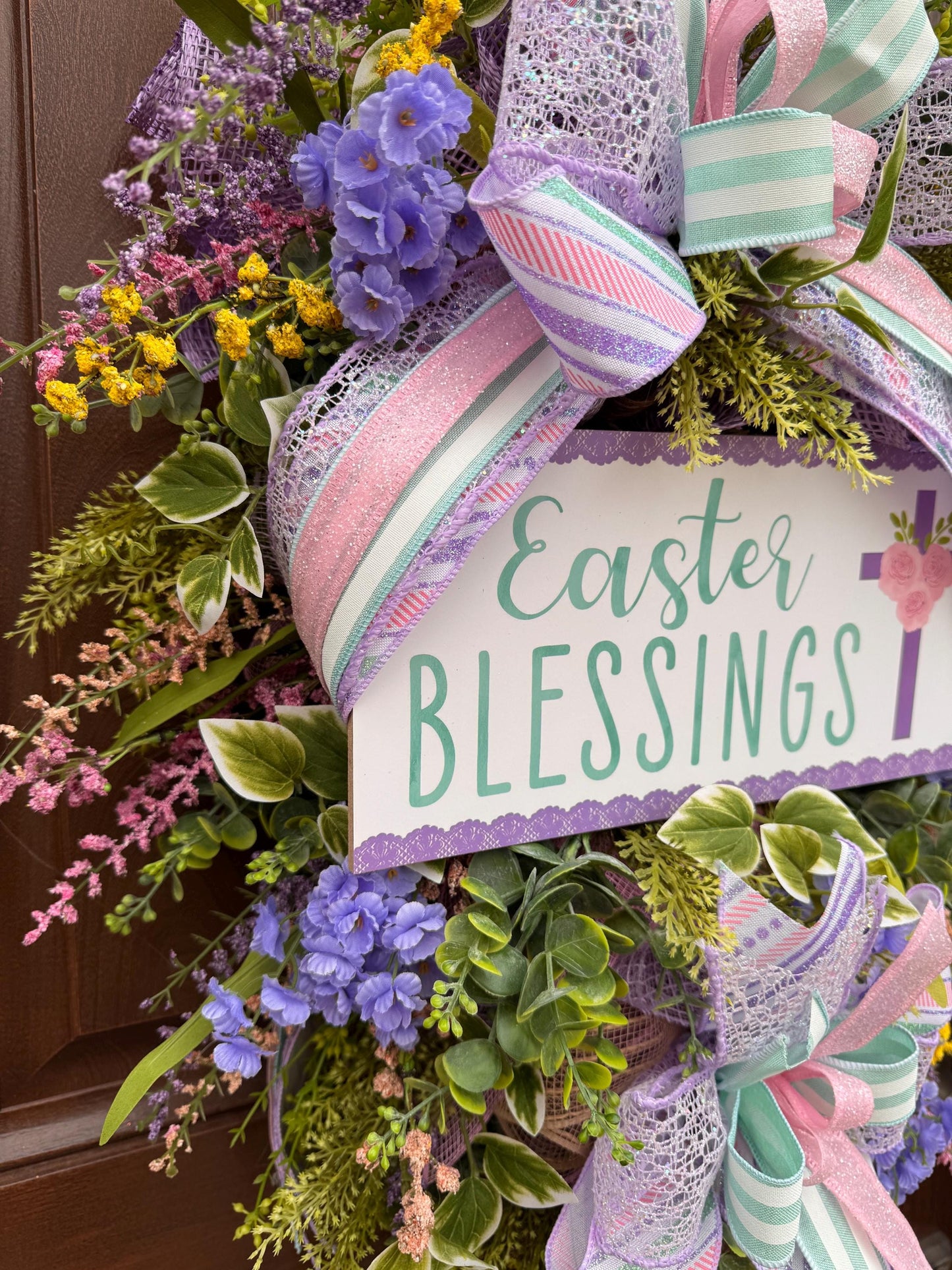 Religious Purple and Pink Easter Wreath for Front Door