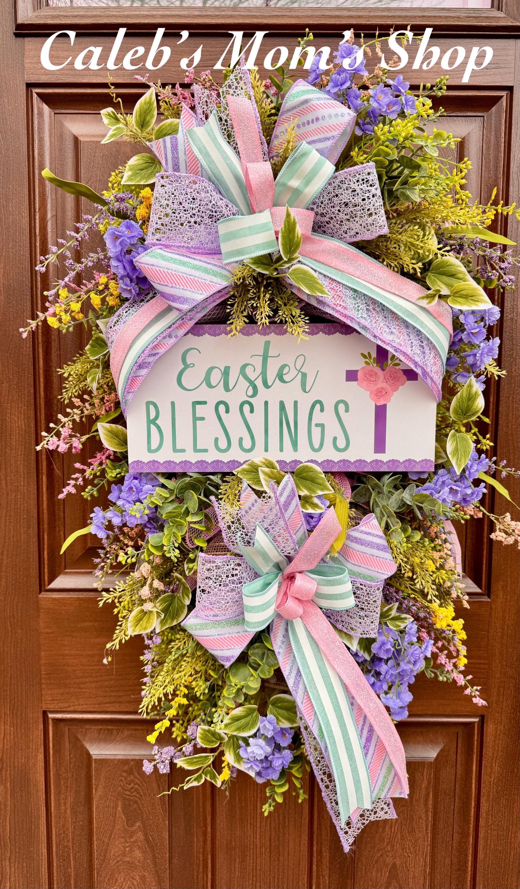 Religious Purple and Pink Easter Wreath for Front Door