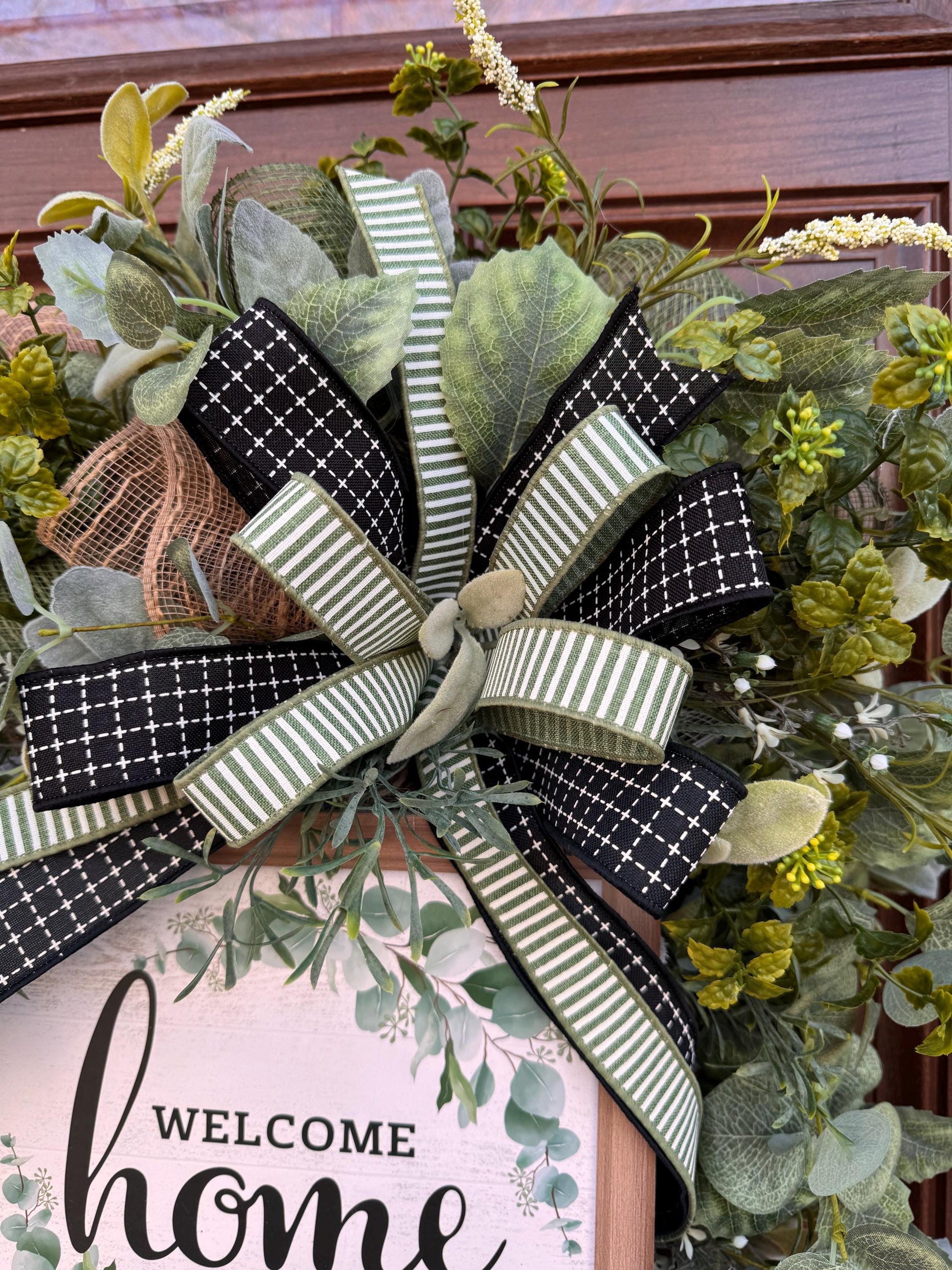 Welcome Home Wreath, Everyday Front Door Decor, Farmhouse Greenery Hanger with Welcome Sign, Year Round Door Decoration