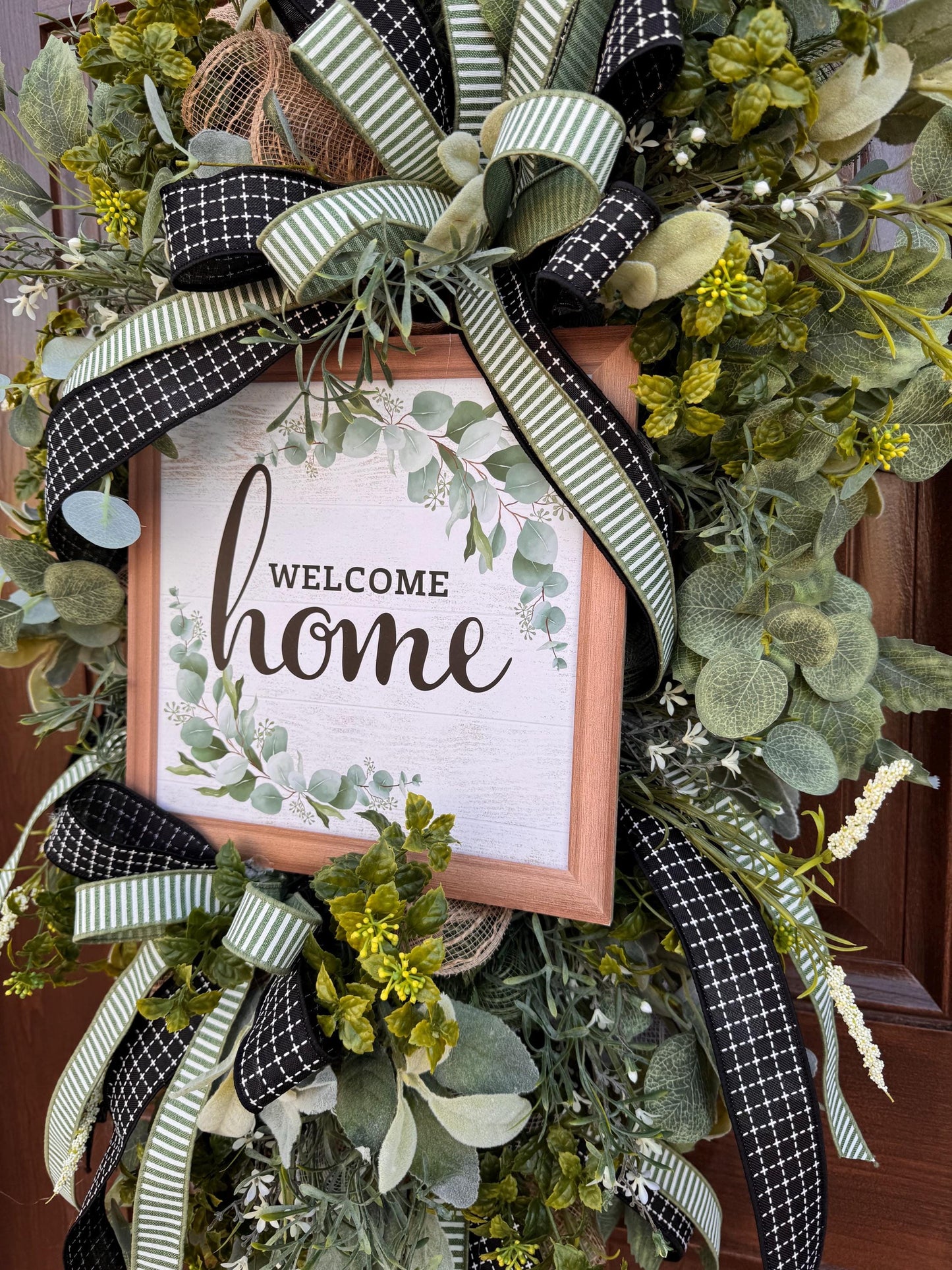 Welcome Home Wreath, Everyday Front Door Decor, Farmhouse Greenery Hanger with Welcome Sign, Year Round Door Decoration