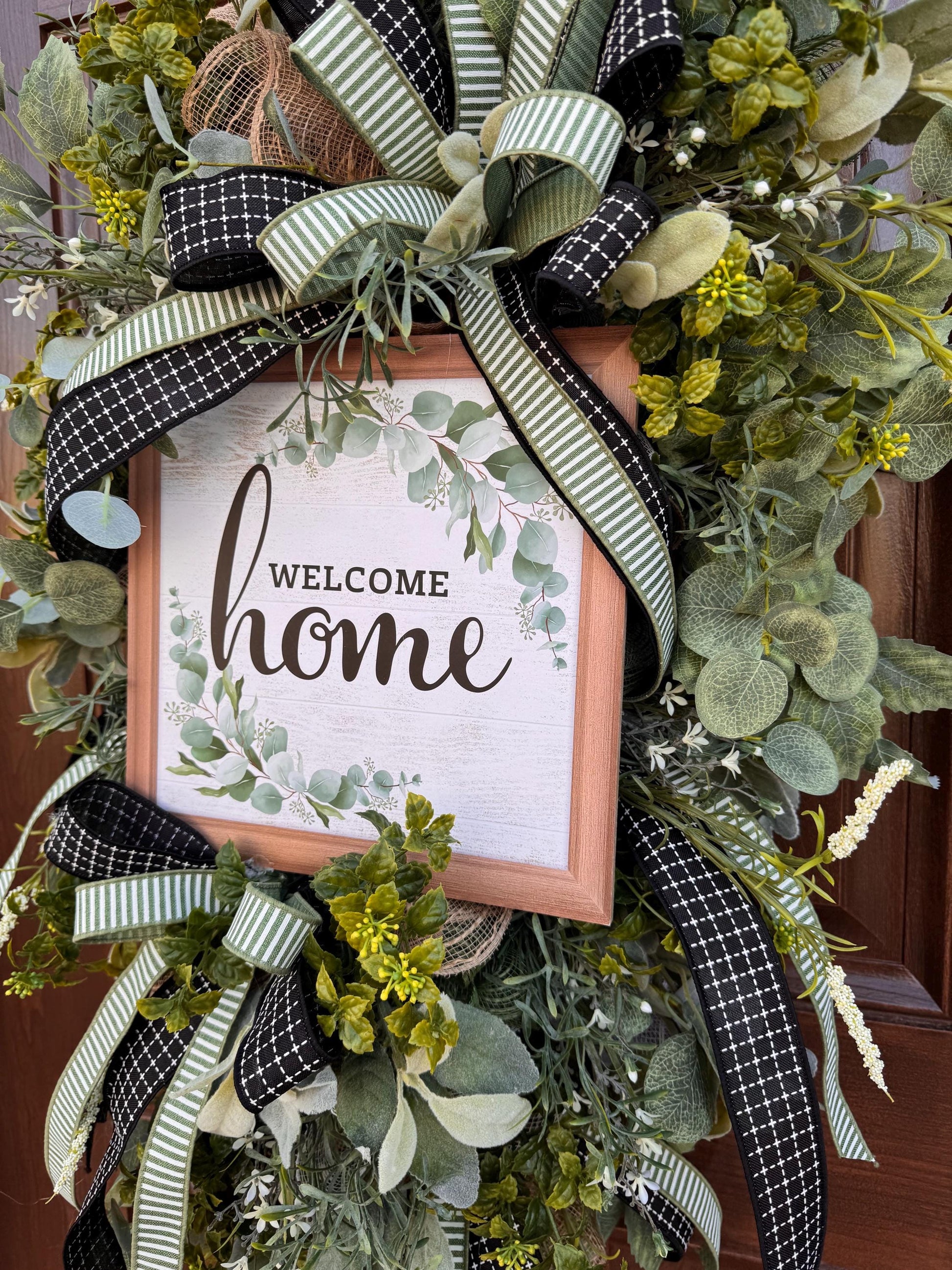 Welcome Home Wreath, Everyday Front Door Decor, Farmhouse Greenery Hanger with Welcome Sign, Year Round Door Decoration