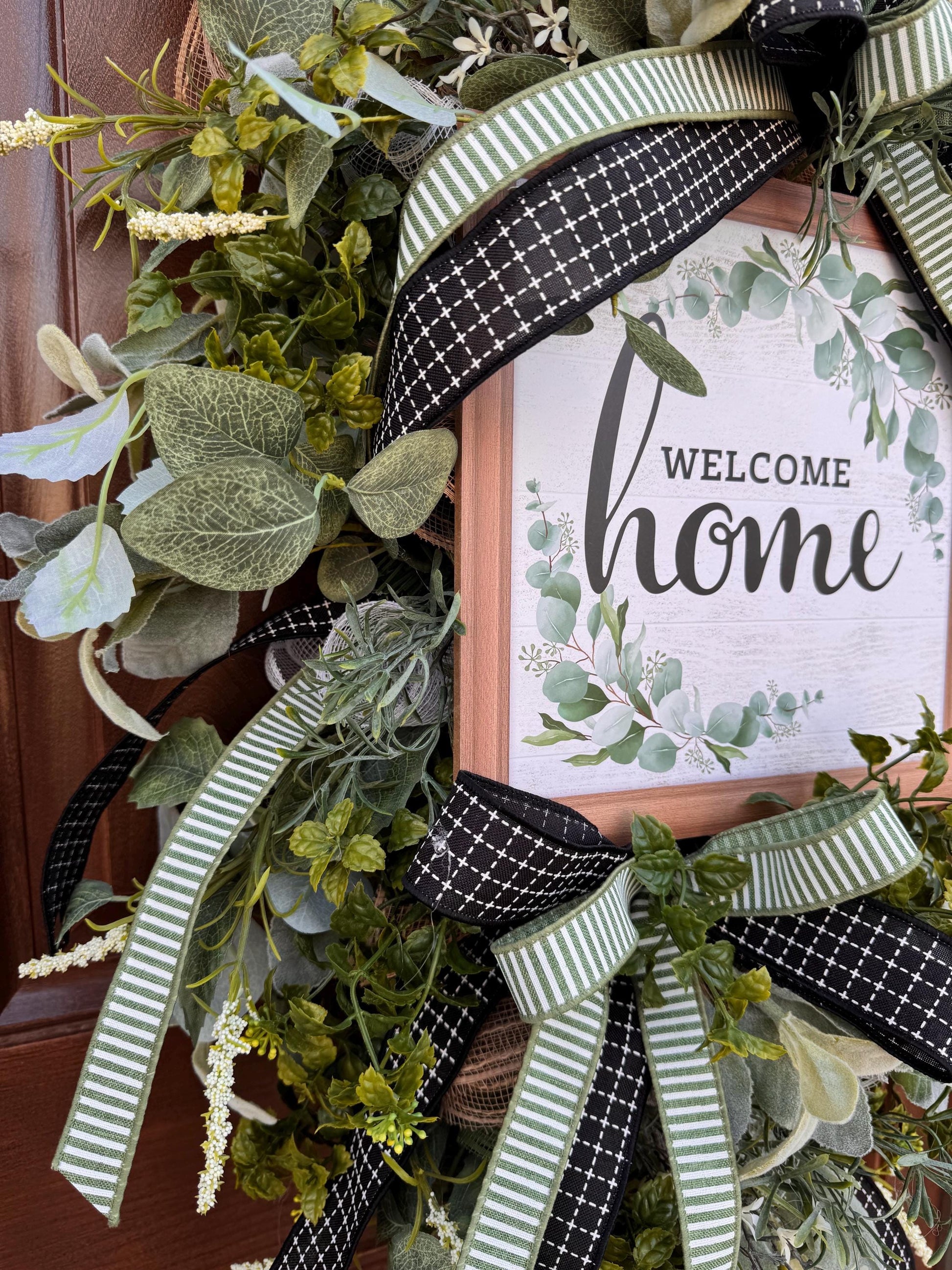 Welcome Home Wreath, Everyday Front Door Decor, Farmhouse Greenery Hanger with Welcome Sign, Year Round Door Decoration