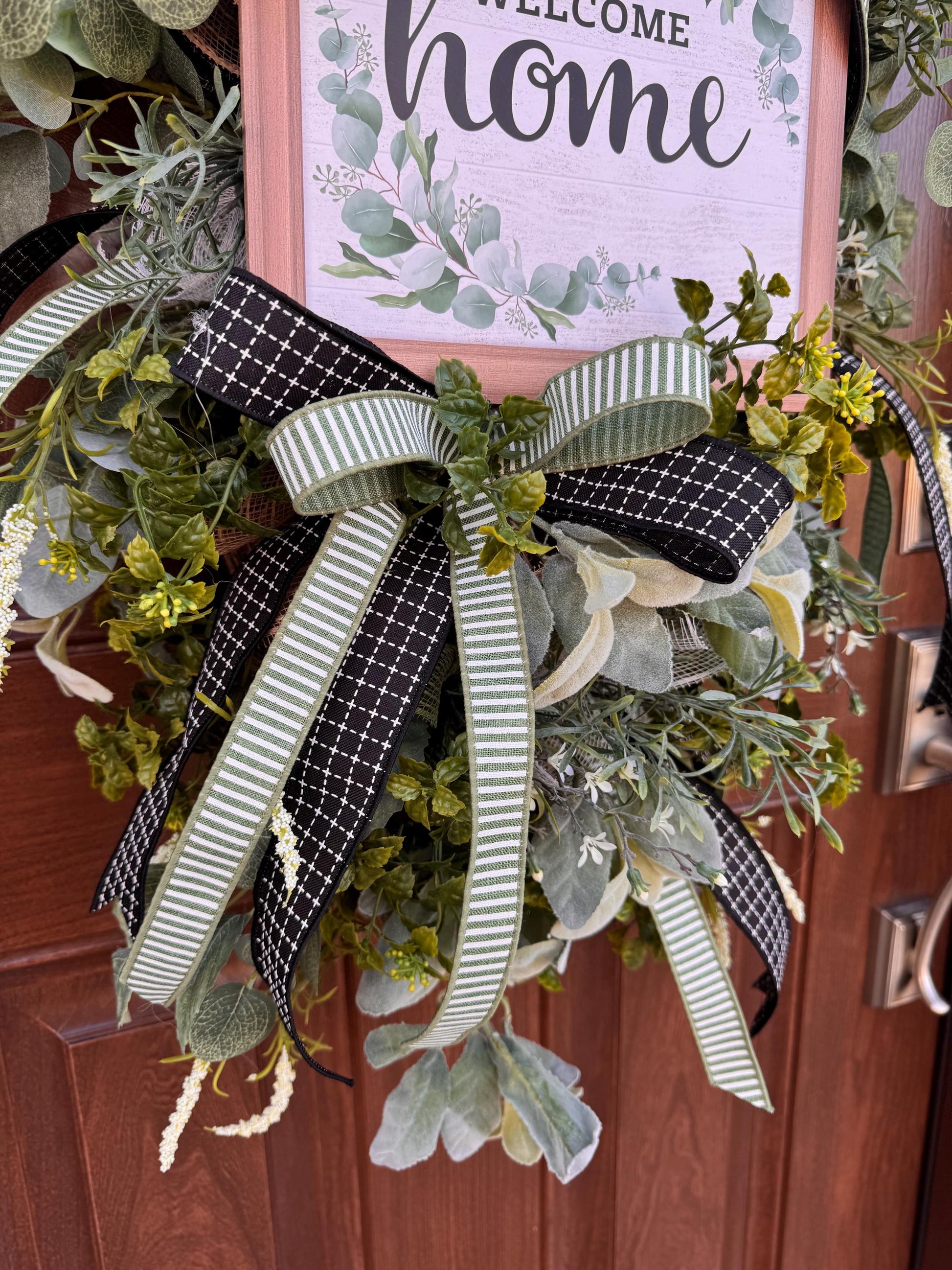 Welcome Home Wreath, Everyday Front Door Decor, Farmhouse Greenery Hanger with Welcome Sign, Year Round Door Decoration