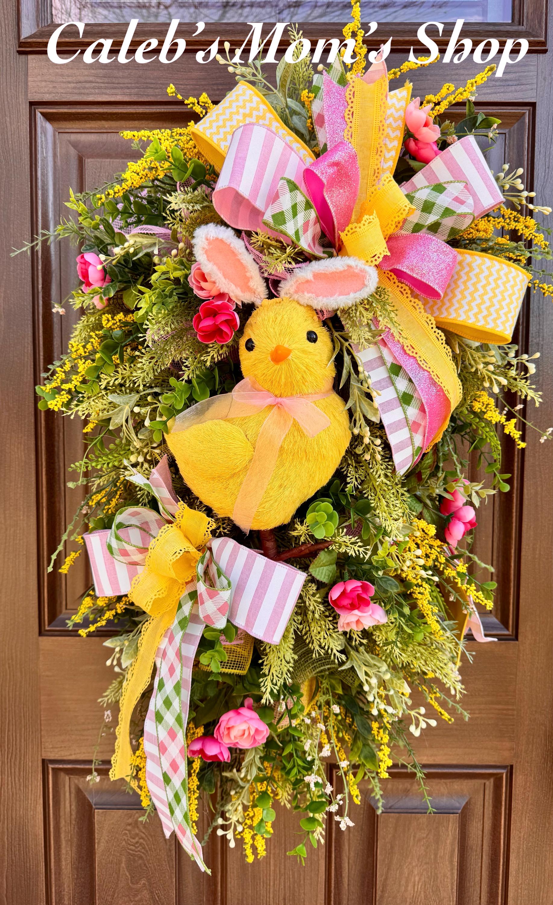 Easter Chick Wreath for Front Door, Spring Home Decor for Outdoor Porch