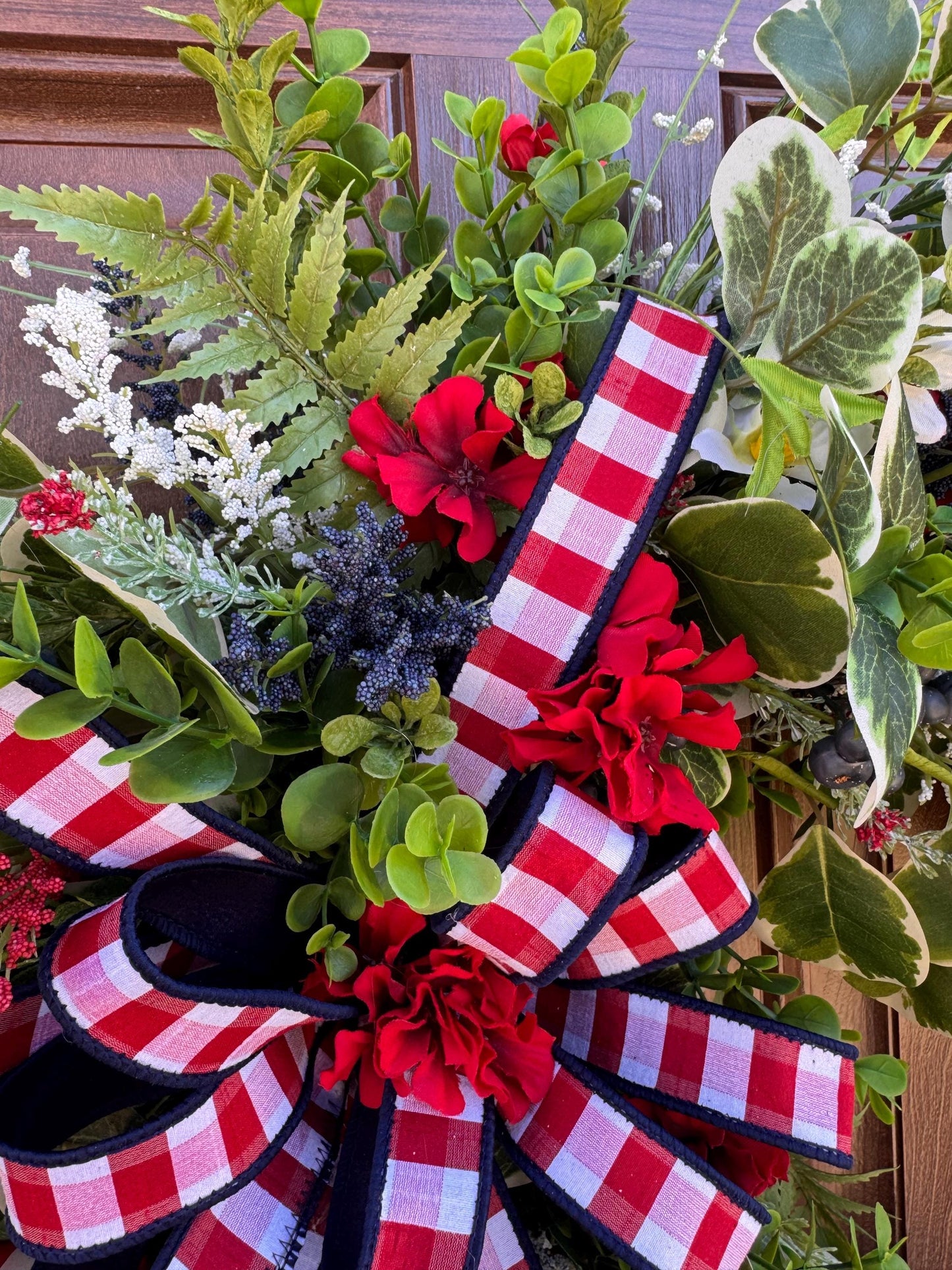 Patriotic Summer Wreath for Front Door, 4th of July Wreath, Red White Blue Floral Wreath, Americana Door Decor, Farmhouse Patriotic Wreath