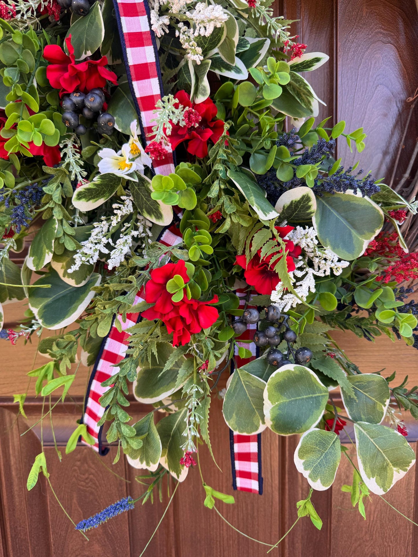 Patriotic Summer Wreath for Front Door, 4th of July Wreath, Red White Blue Floral Wreath, Americana Door Decor, Farmhouse Patriotic Wreath