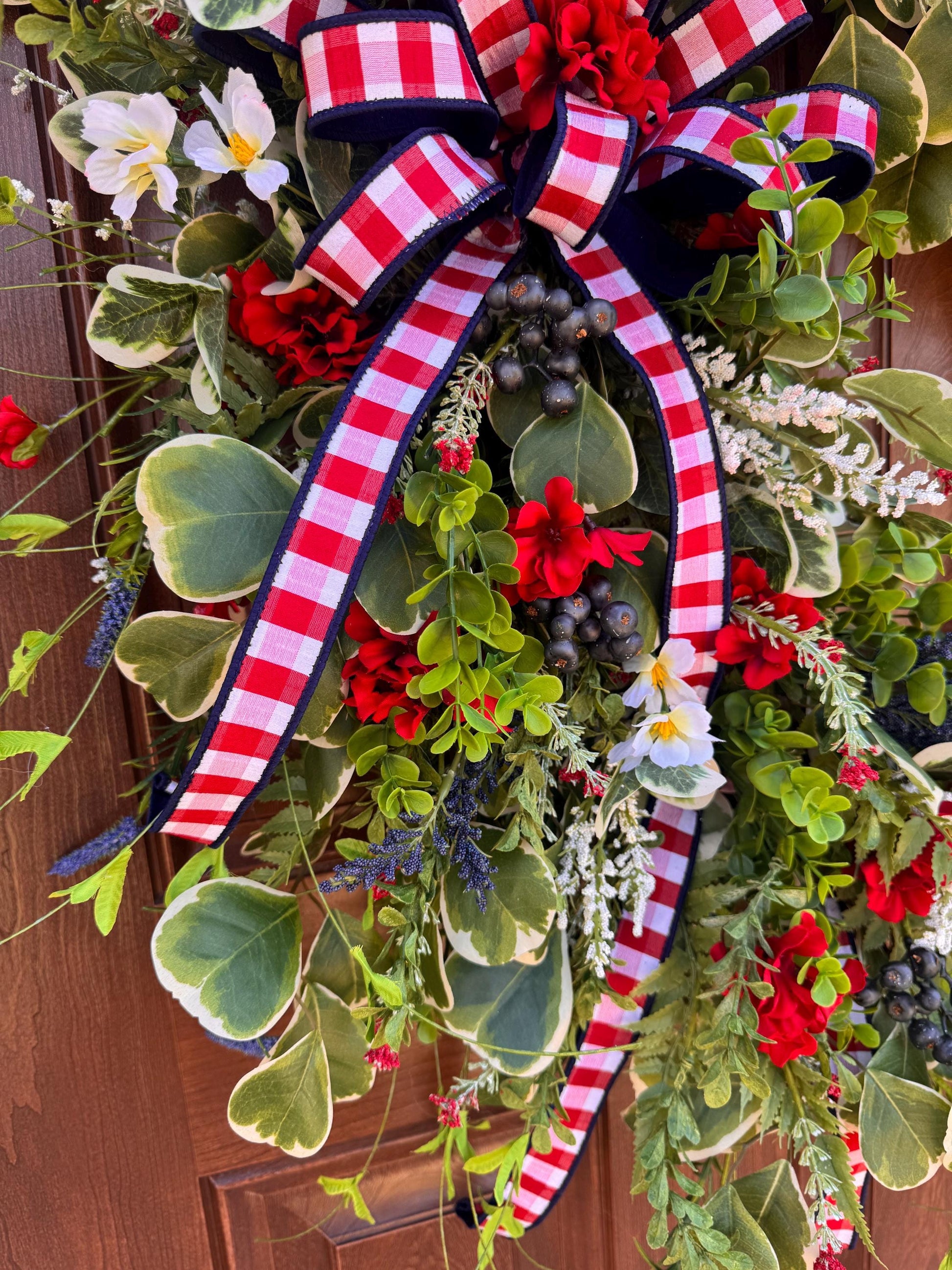Patriotic Summer Wreath for Front Door, 4th of July Wreath, Red White Blue Floral Wreath, Americana Door Decor, Farmhouse Patriotic Wreath