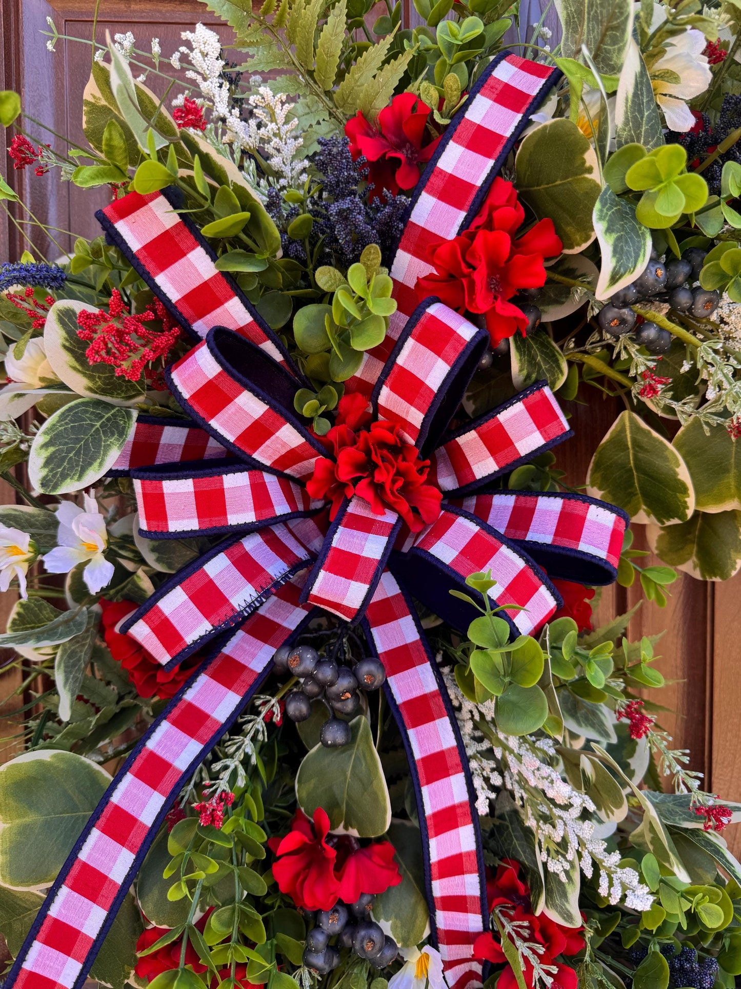 Patriotic Summer Wreath for Front Door, 4th of July Wreath, Red White Blue Floral Wreath, Americana Door Decor, Farmhouse Patriotic Wreath