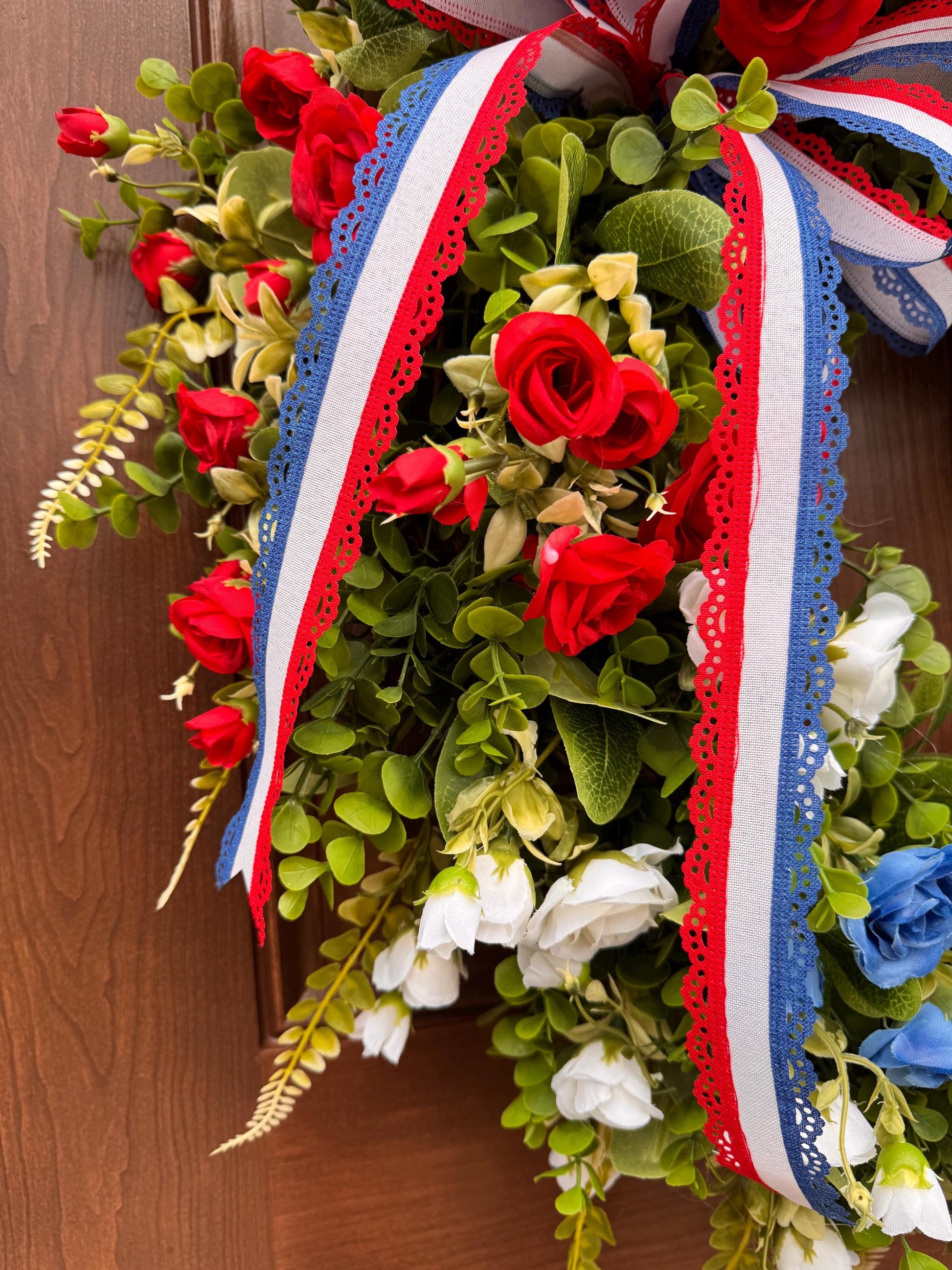 Patriotic Grapevine Wreath, Red White and Blue Front Door Wreath, Fourth of July Wreath, Memorial Day Decor, Americana Summer Door Wreath