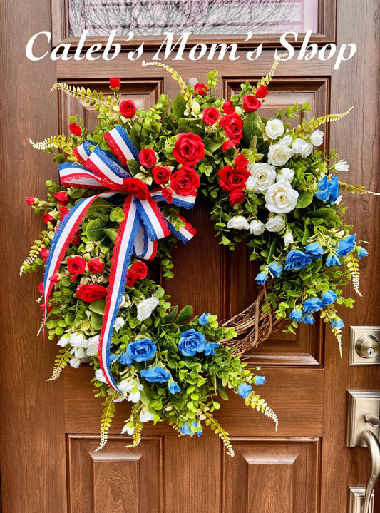 Patriotic Grapevine Wreath, Red White and Blue Front Door Wreath, Fourth of July Wreath, Memorial Day Decor, Americana Summer Door Wreath