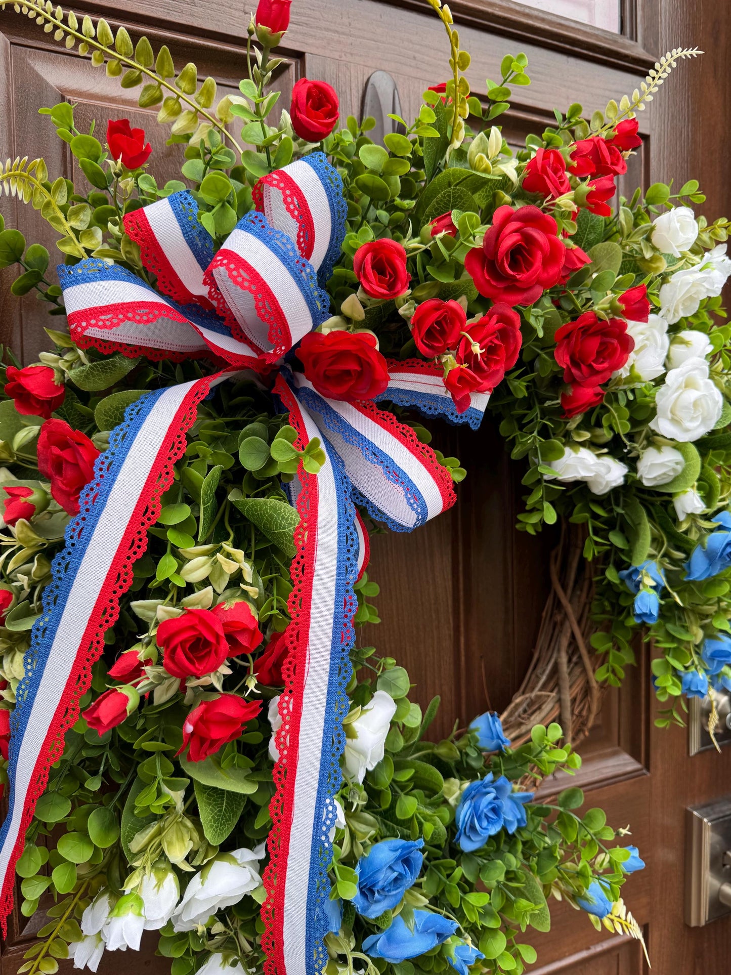 Patriotic Grapevine Wreath, Red White and Blue Front Door Wreath, Fourth of July Wreath, Memorial Day Decor, Americana Summer Door Wreath