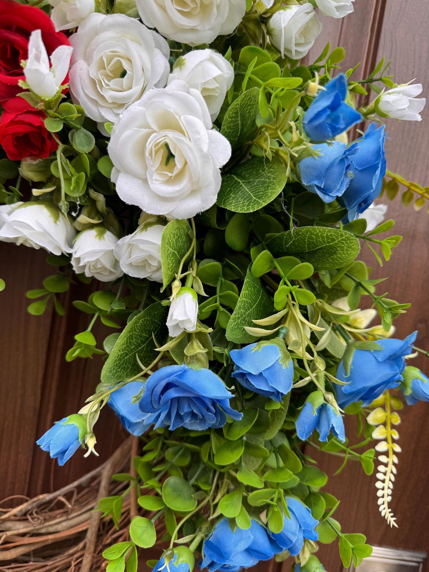 Patriotic Grapevine Wreath, Red White and Blue Front Door Wreath, Fourth of July Wreath, Memorial Day Decor, Americana Summer Door Wreath