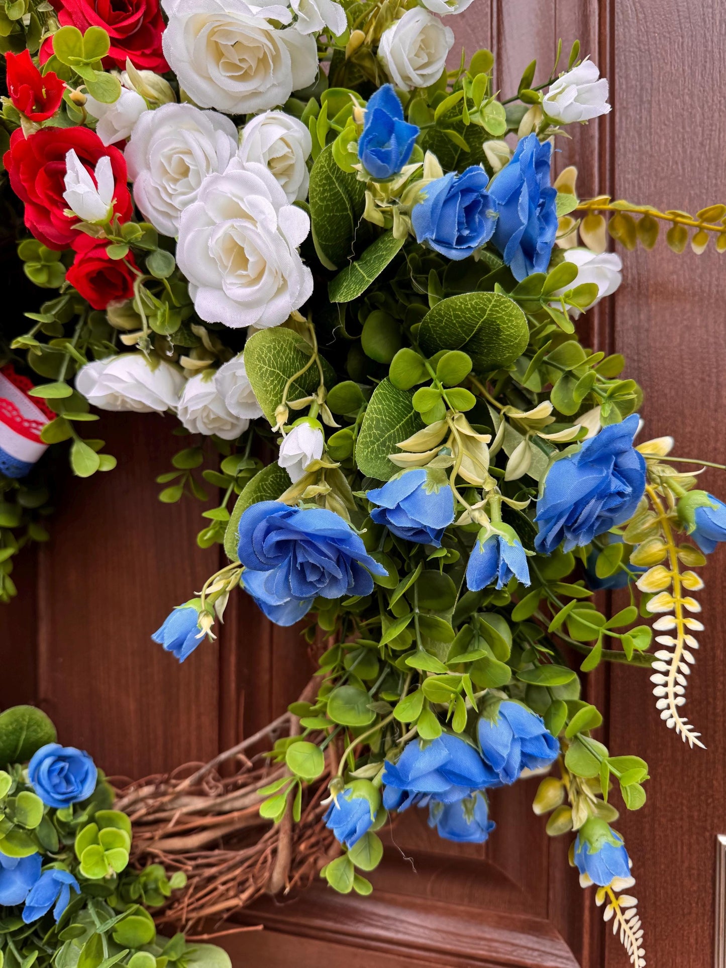 Patriotic Grapevine Wreath, Red White and Blue Front Door Wreath, Fourth of July Wreath, Memorial Day Decor, Americana Summer Door Wreath