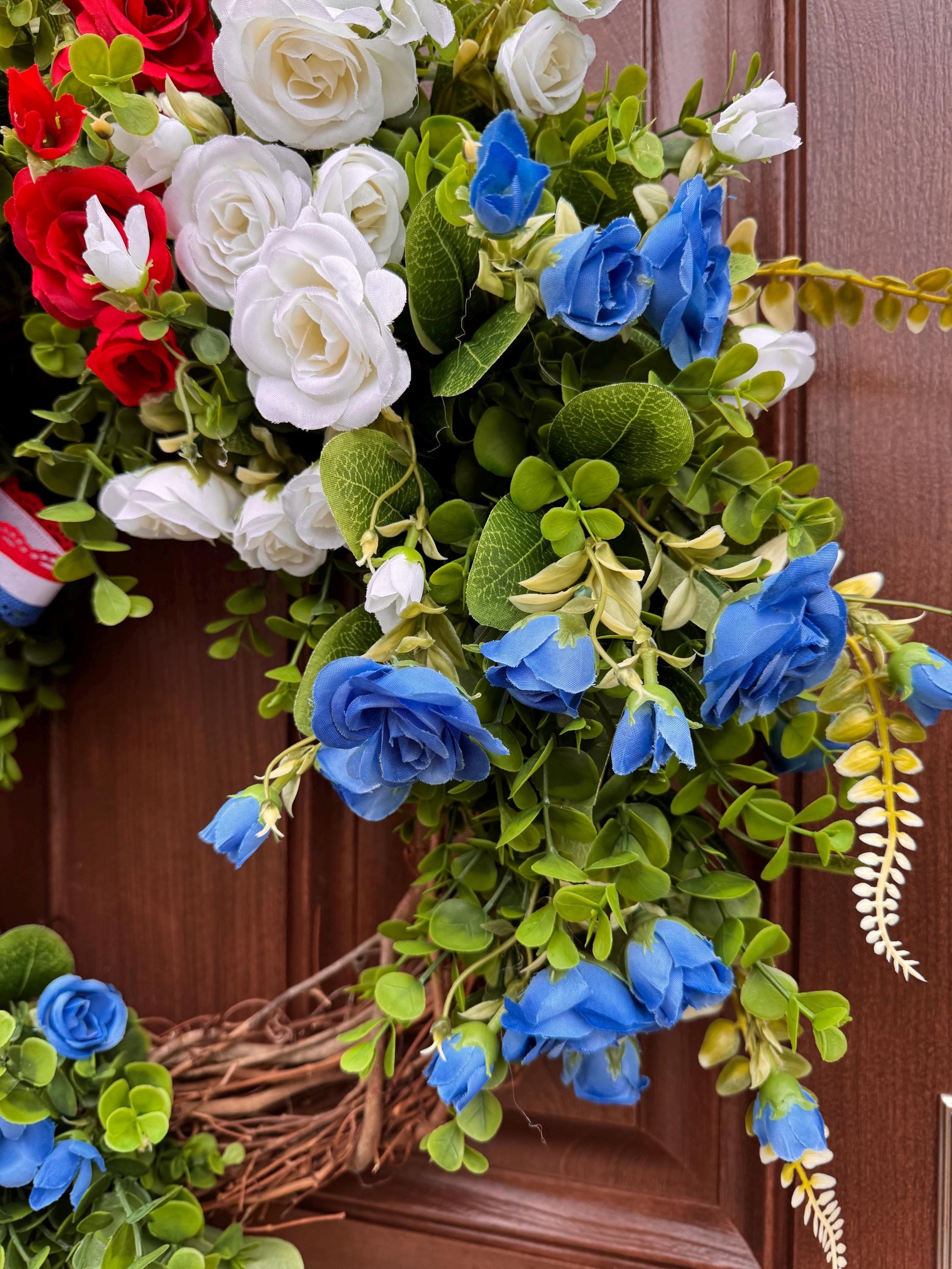Patriotic Grapevine Wreath, Red White and Blue Front Door Wreath, Fourth of July Wreath, Memorial Day Decor, Americana Summer Door Wreath