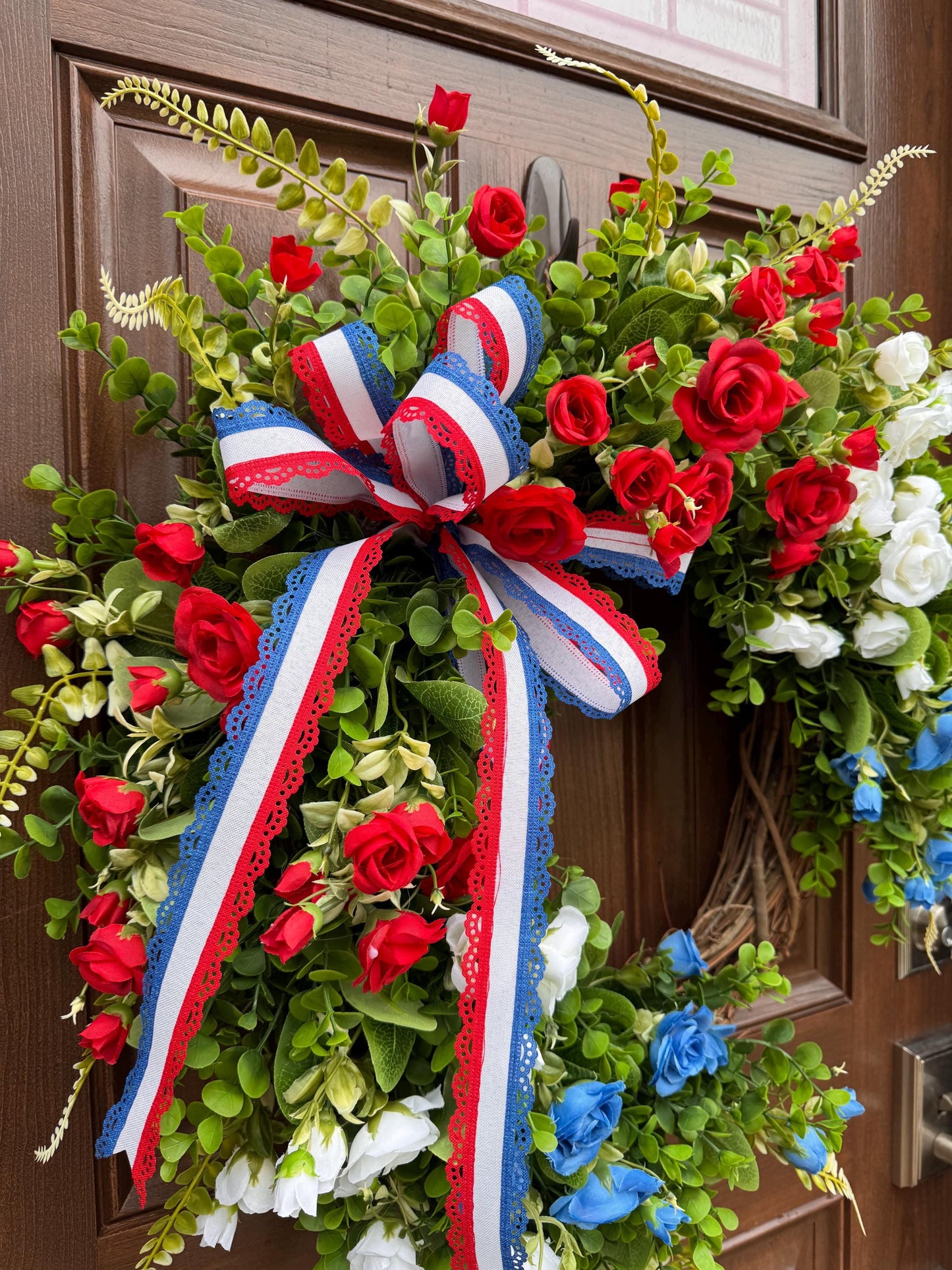 Patriotic Grapevine Wreath, Red White and Blue Front Door Wreath, Fourth of July Wreath, Memorial Day Decor, Americana Summer Door Wreath