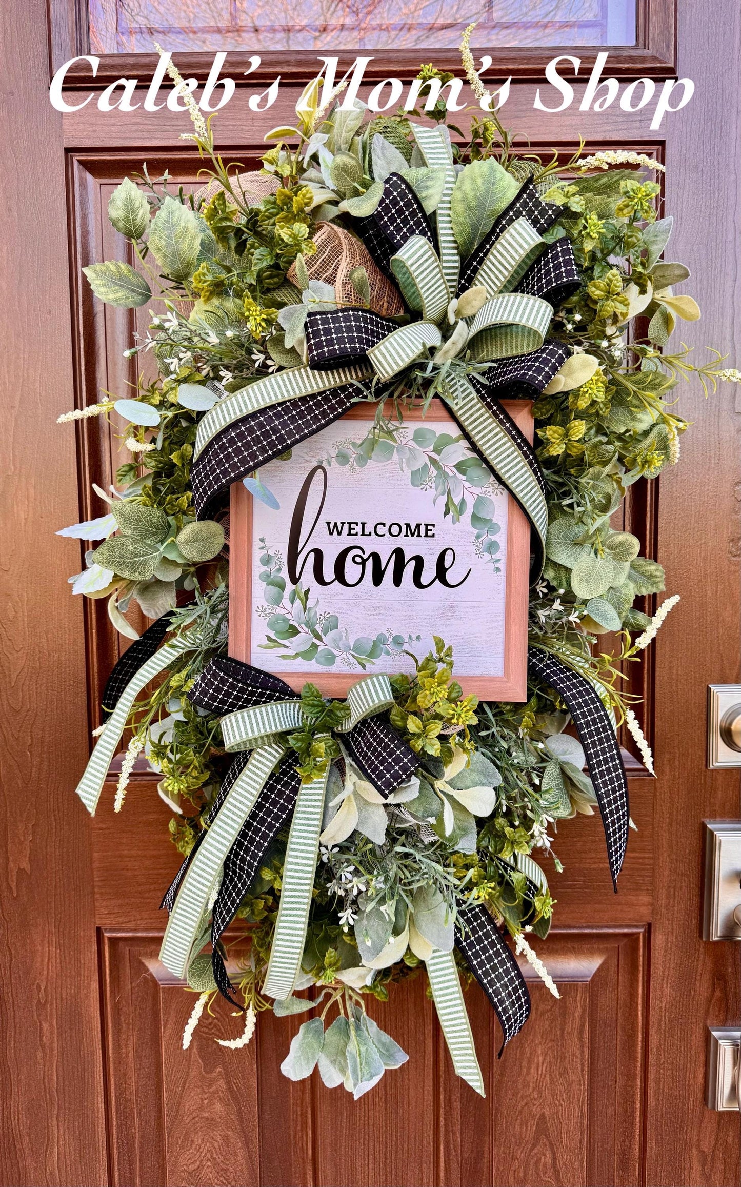 Welcome Home Wreath, Everyday Front Door Decor, Farmhouse Greenery Hanger with Welcome Sign, Year Round Door Decoration