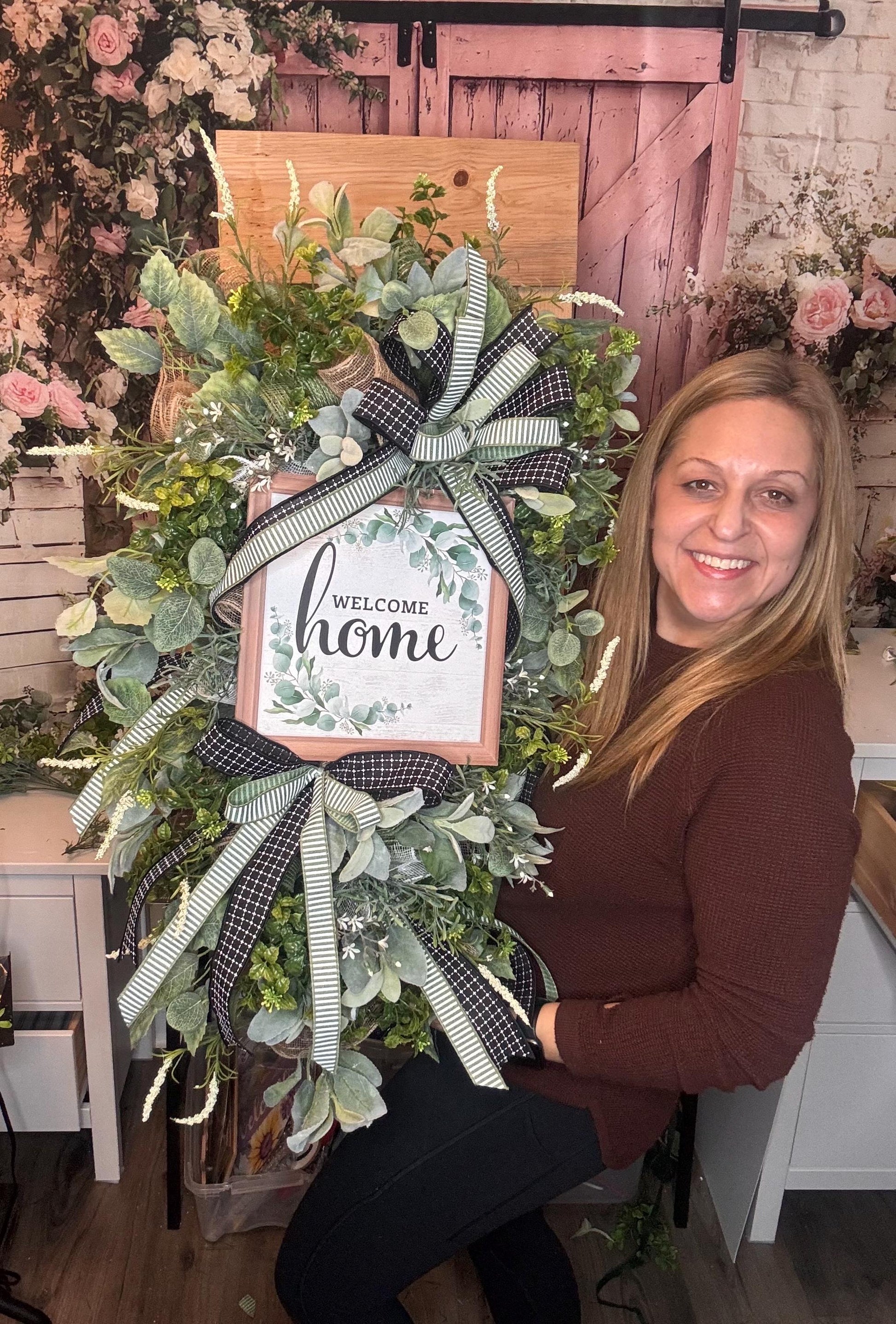 Welcome Home Wreath, Everyday Front Door Decor, Farmhouse Greenery Hanger with Welcome Sign, Year Round Door Decoration