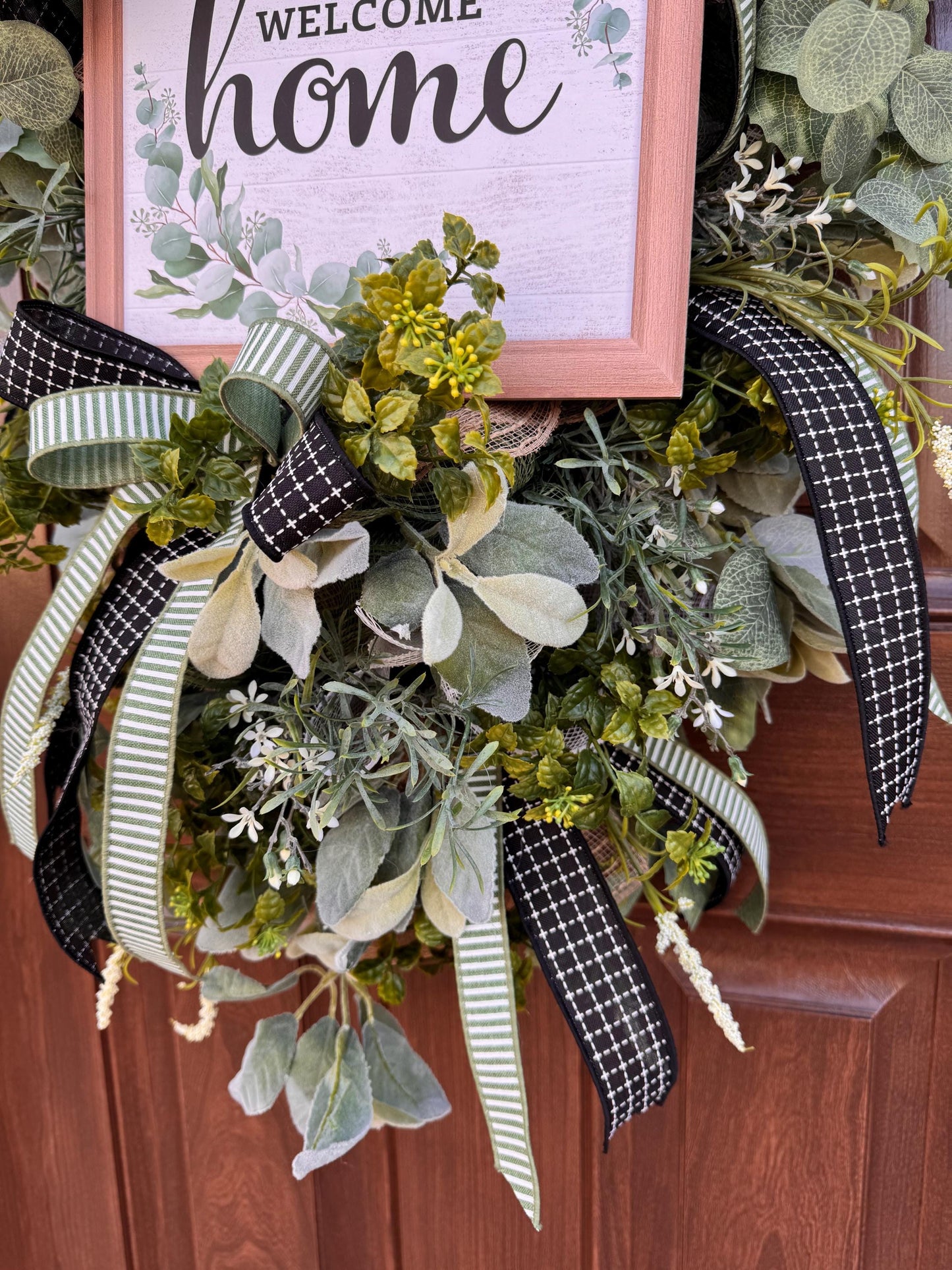 Welcome Home Wreath, Everyday Front Door Decor, Farmhouse Greenery Hanger with Welcome Sign, Year Round Door Decoration