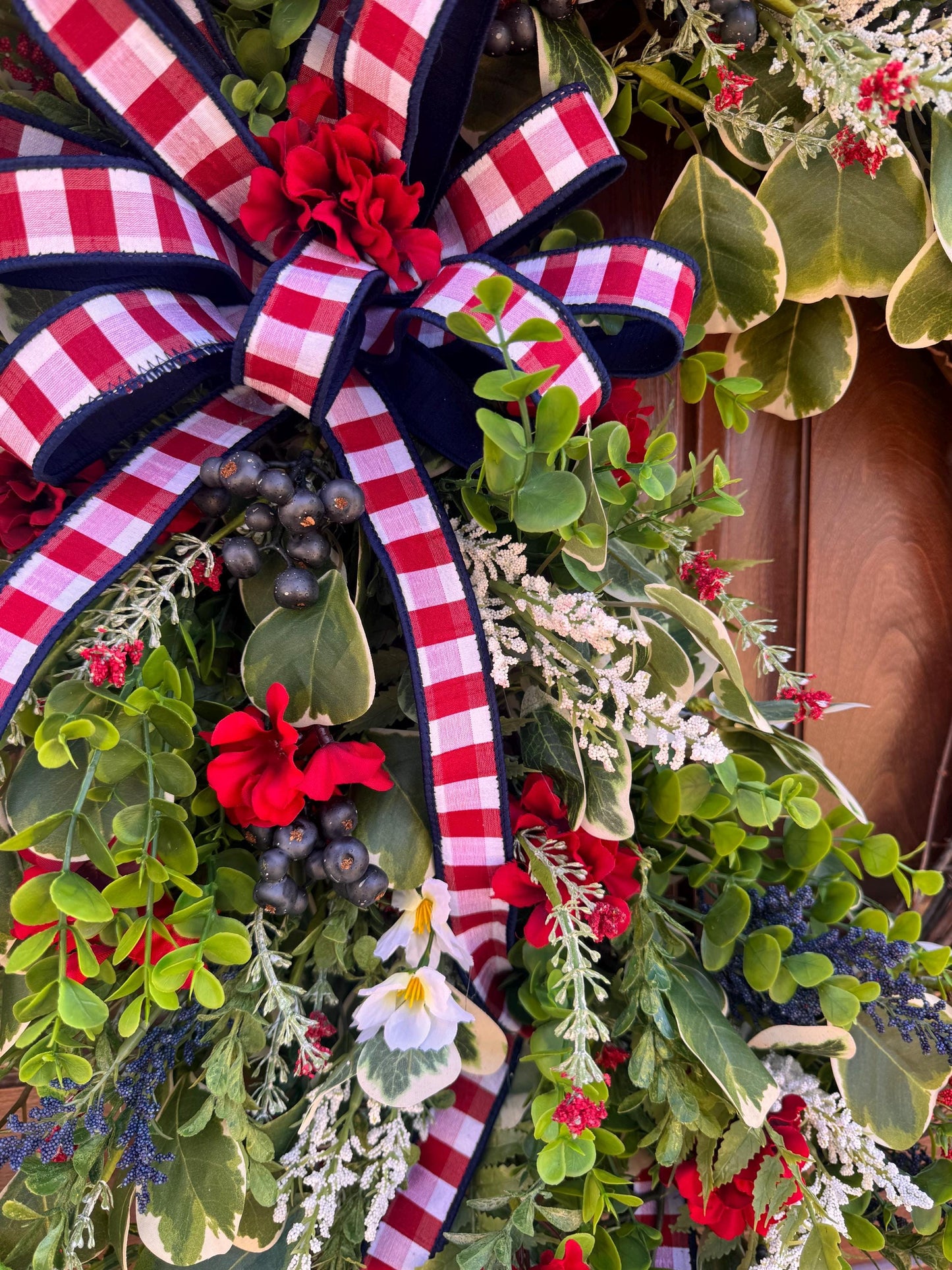 Patriotic Summer Wreath for Front Door, 4th of July Wreath, Red White Blue Floral Wreath, Americana Door Decor, Farmhouse Patriotic Wreath