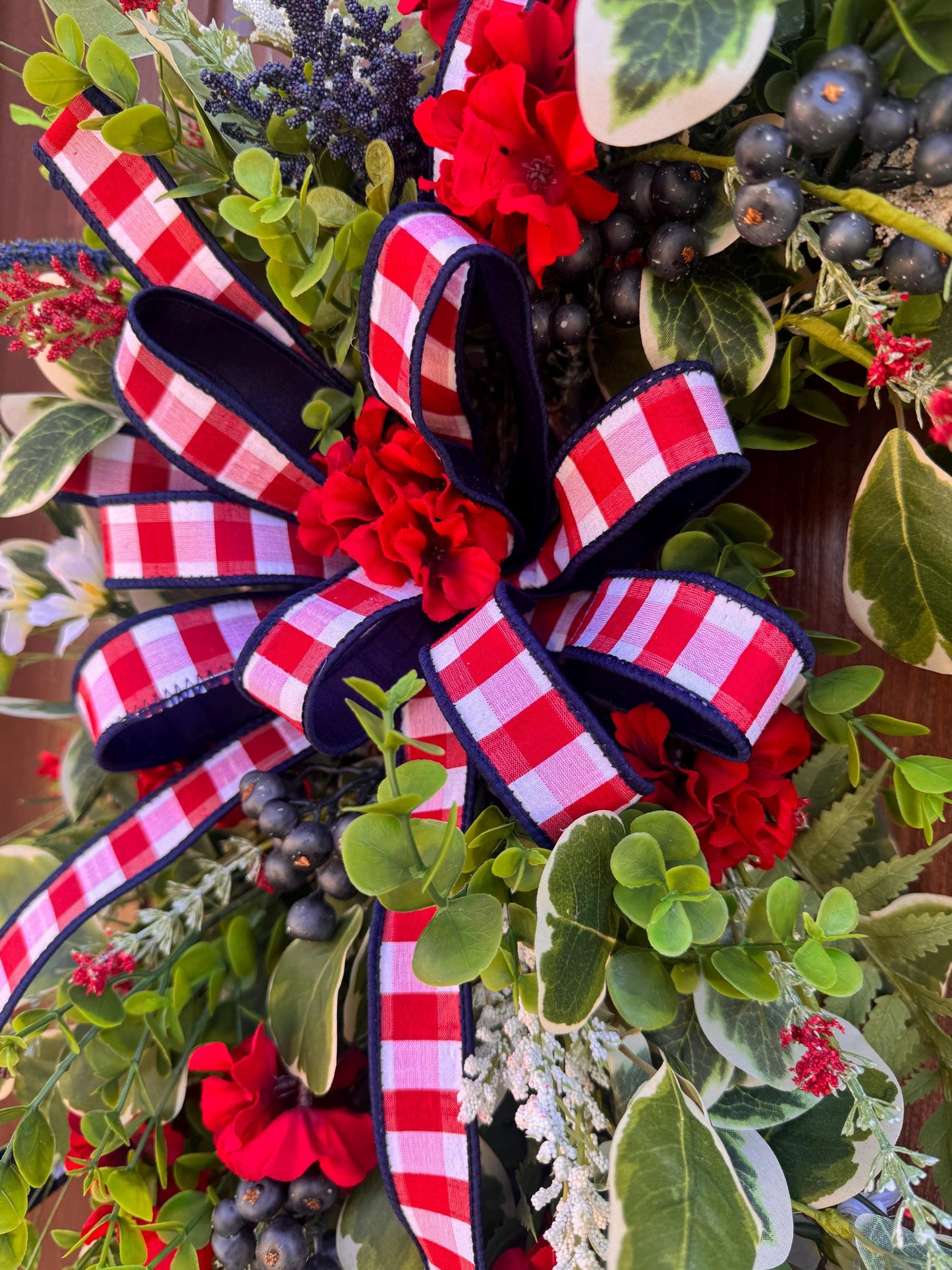 Patriotic Summer Wreath for Front Door, 4th of July Wreath, Red White Blue Floral Wreath, Americana Door Decor, Farmhouse Patriotic Wreath