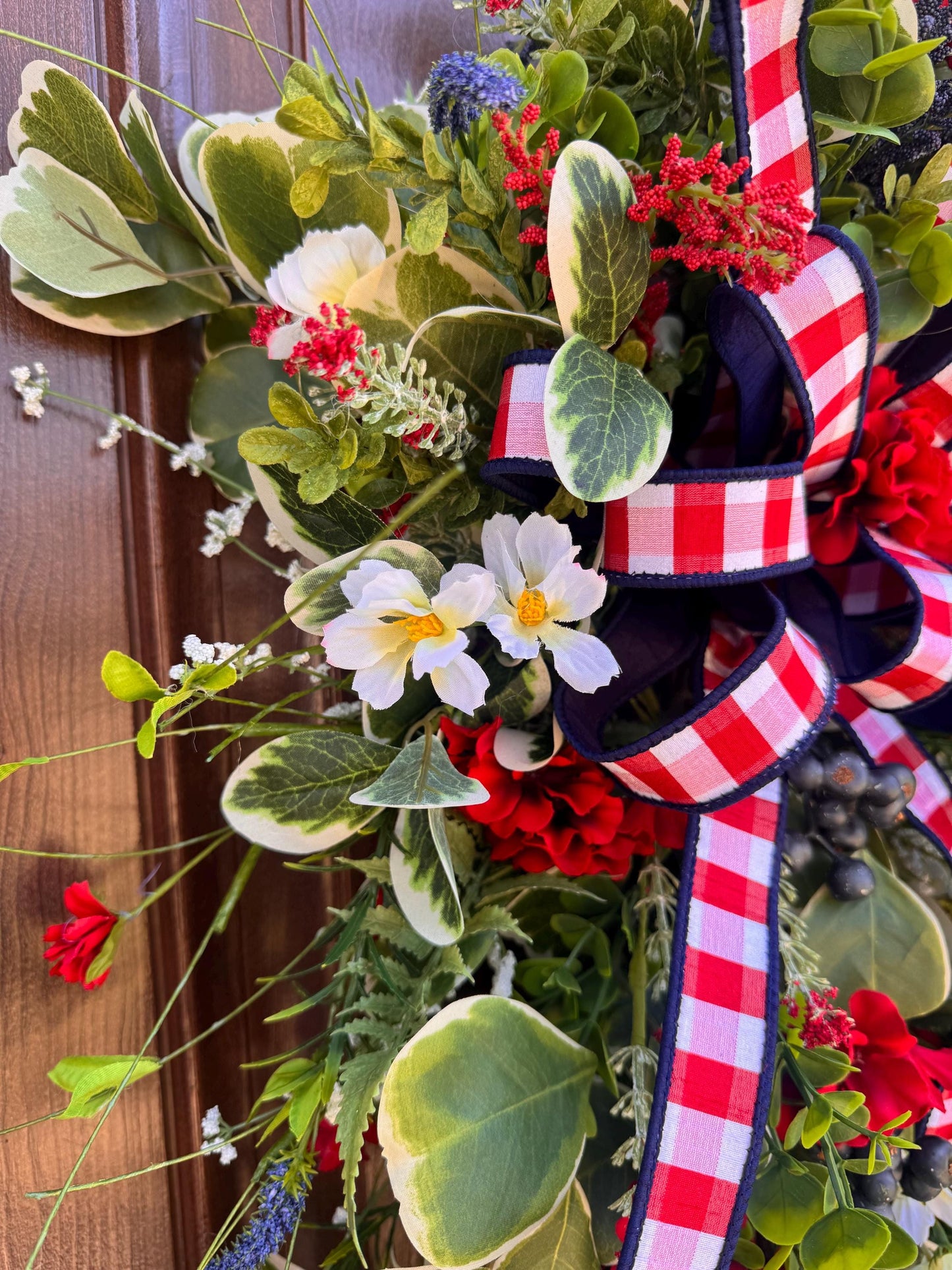 Patriotic Summer Wreath for Front Door, 4th of July Wreath, Red White Blue Floral Wreath, Americana Door Decor, Farmhouse Patriotic Wreath