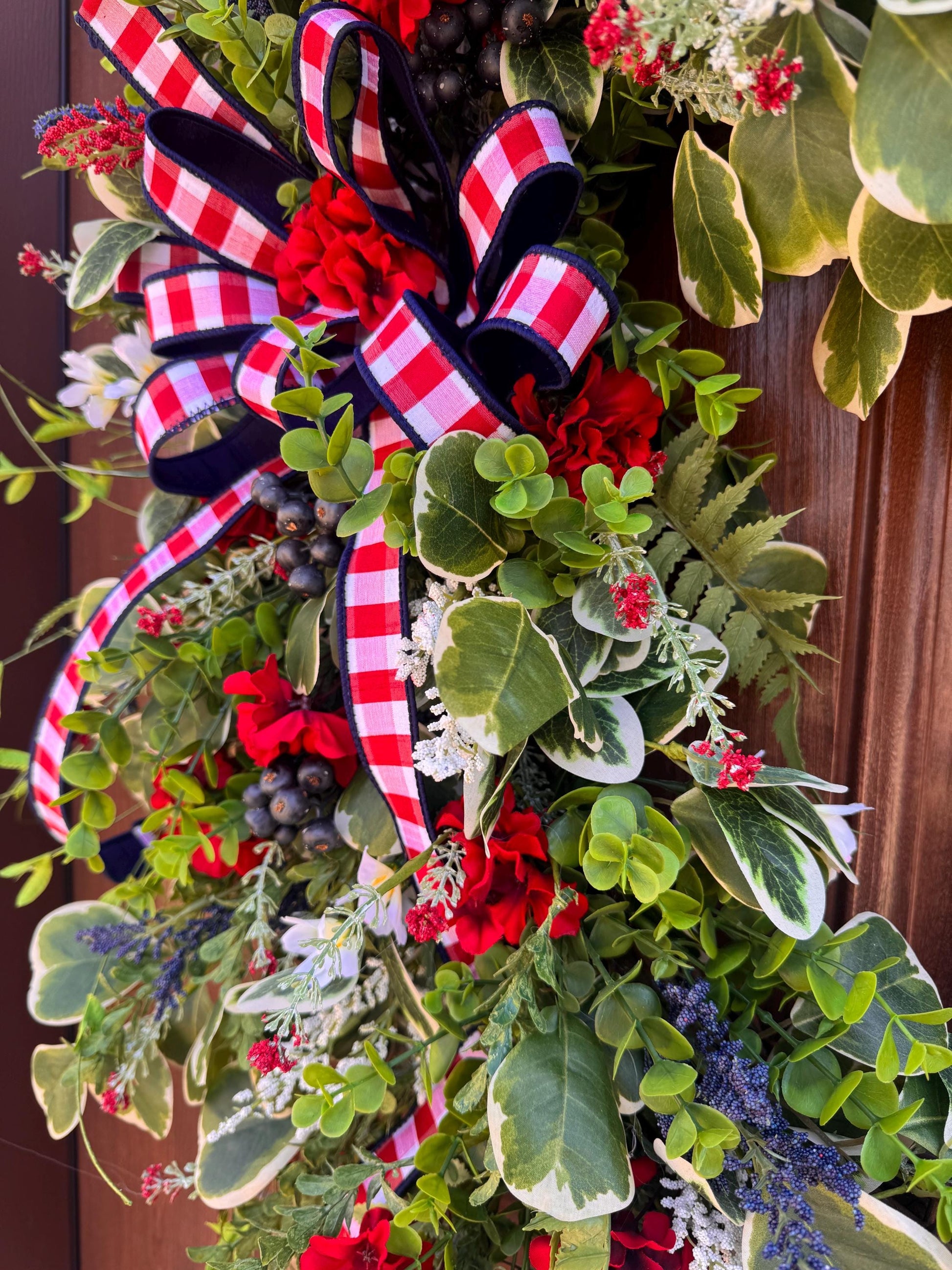 Patriotic Summer Wreath for Front Door, 4th of July Wreath, Red White Blue Floral Wreath, Americana Door Decor, Farmhouse Patriotic Wreath